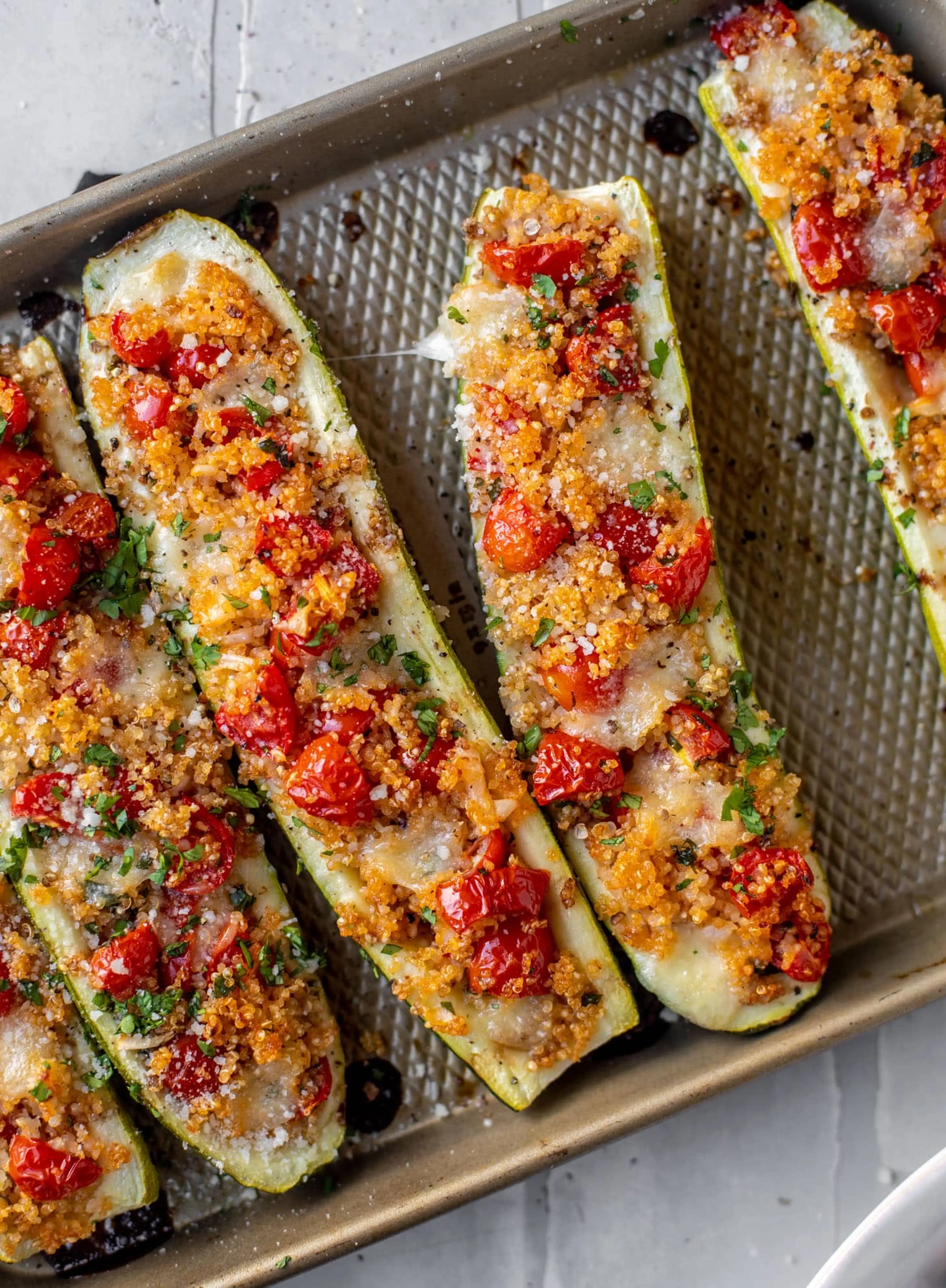 Bruschetta Quinoa Zucchini Boats