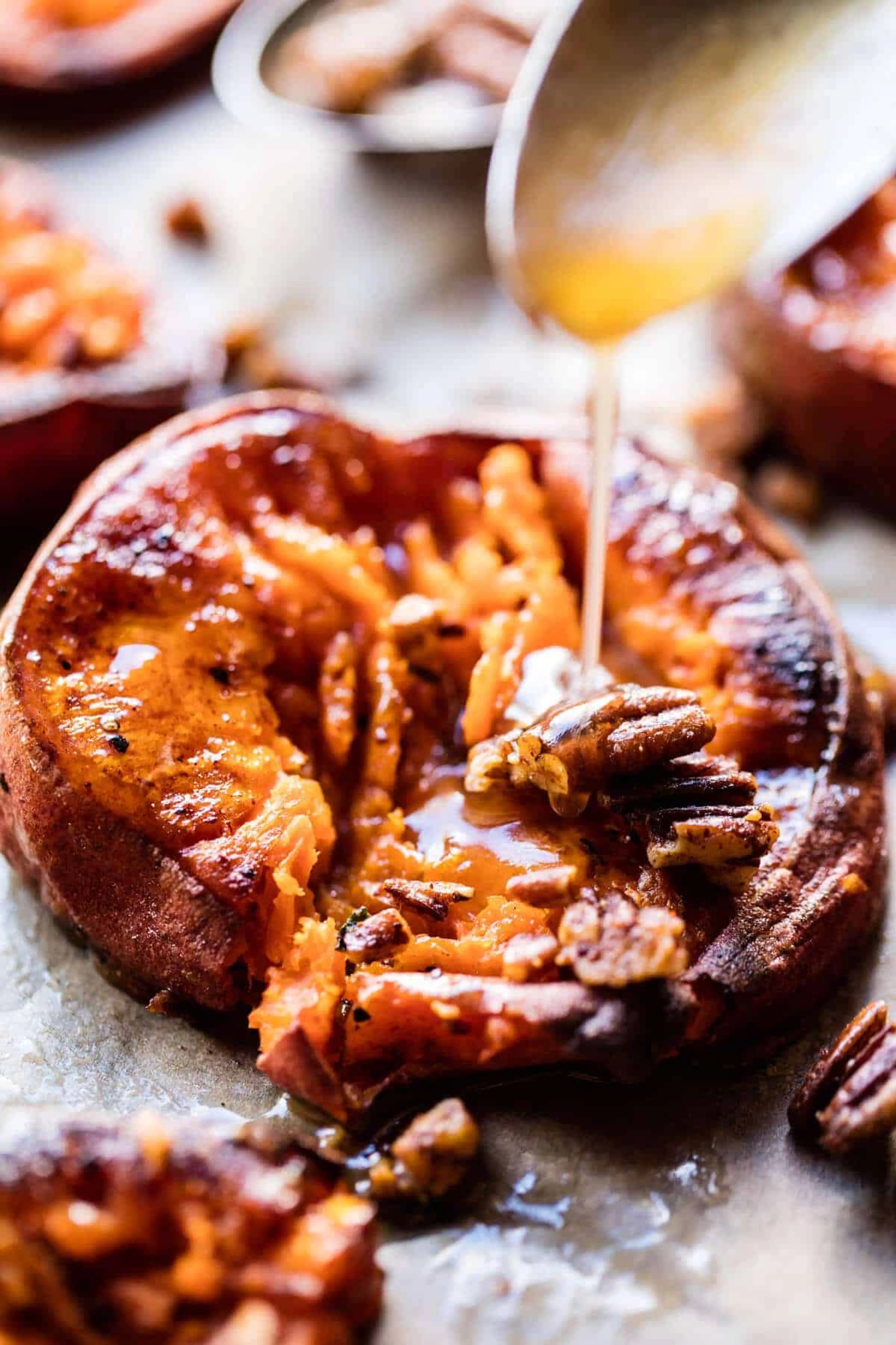 Smashed Sweet Potatoes with Bourbon Maple Butter.