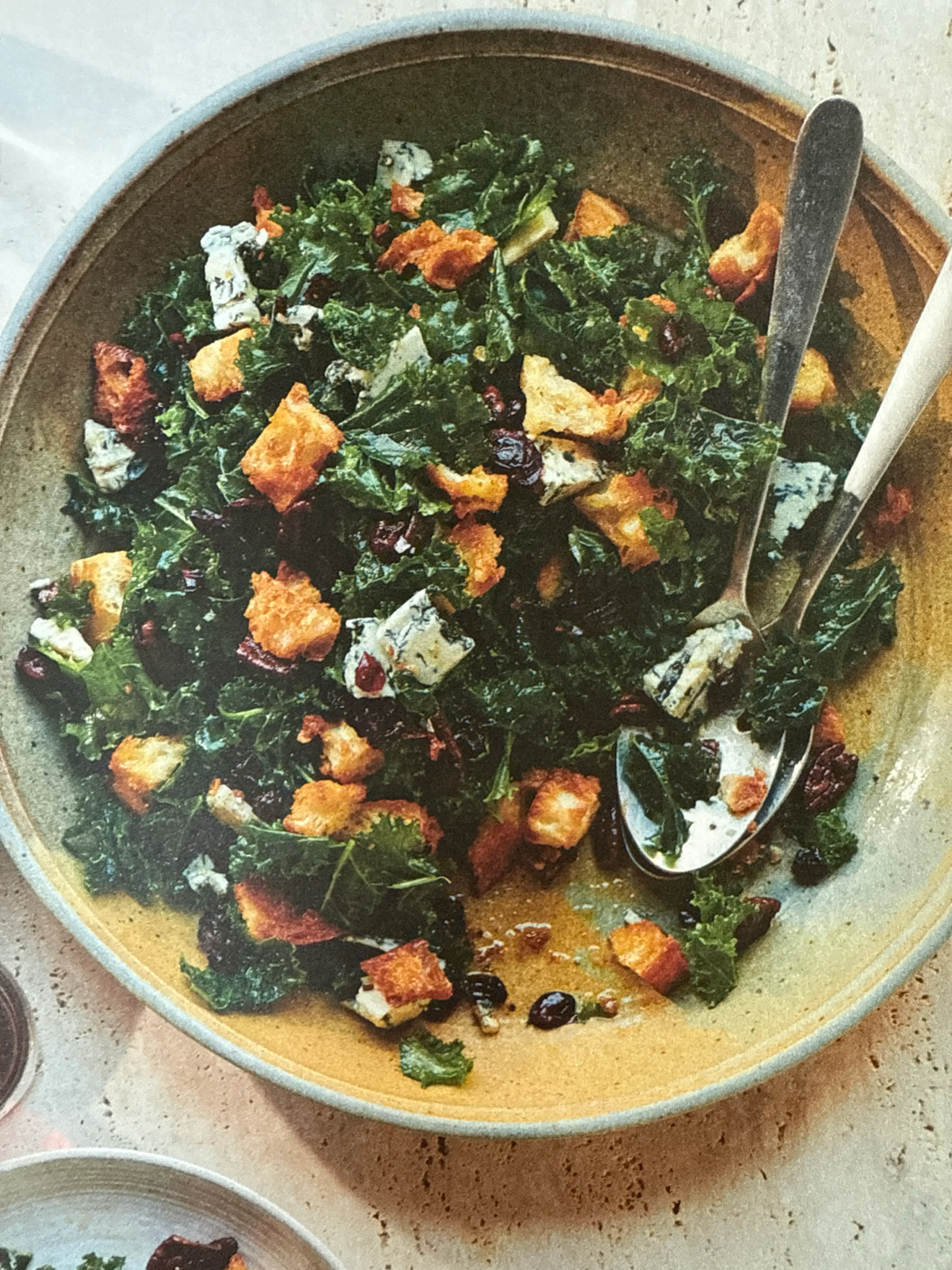 Kale Salad with Cranberries, Pecans, and Blue Cheese