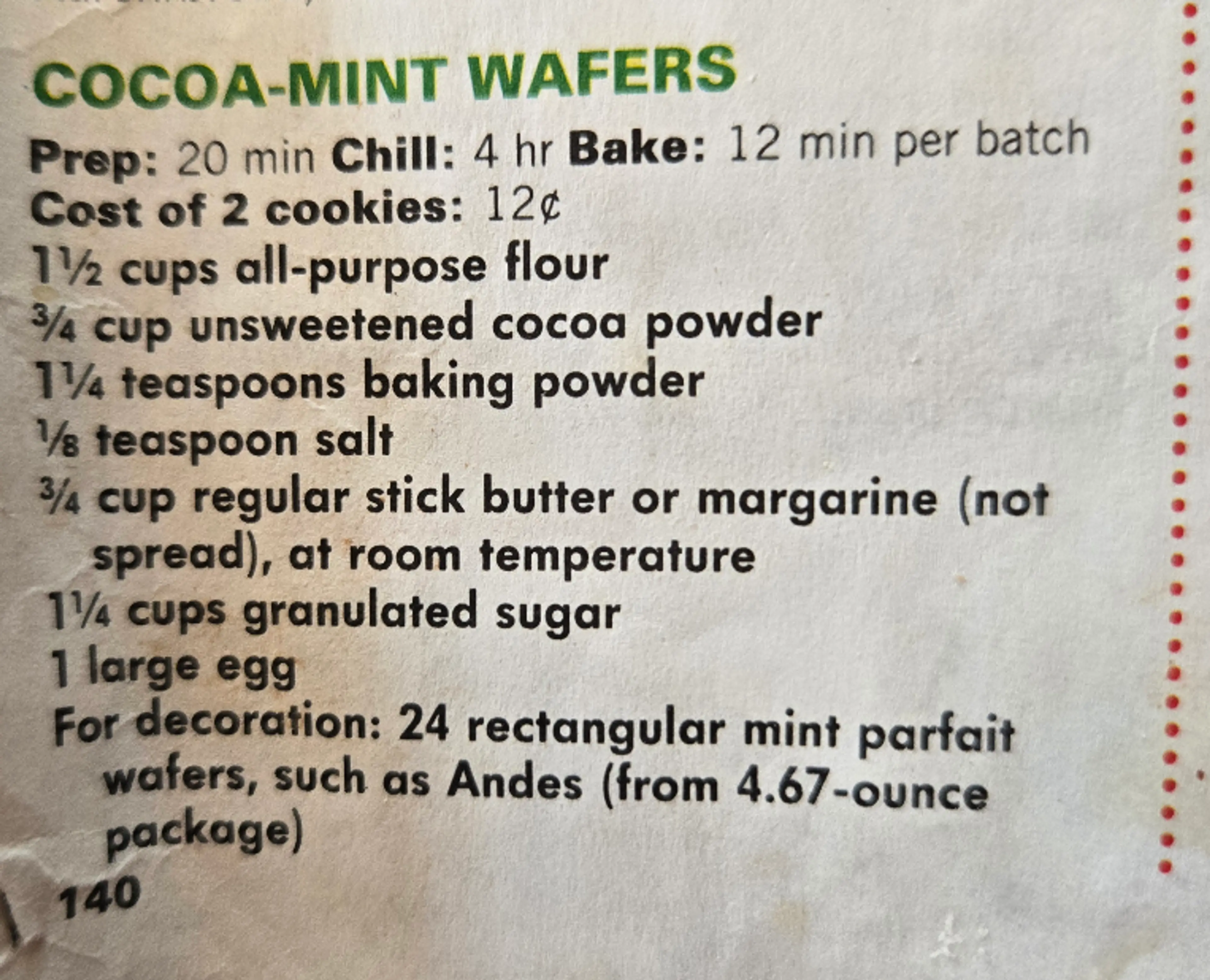 Cocoa-Mint Wafer Cookies