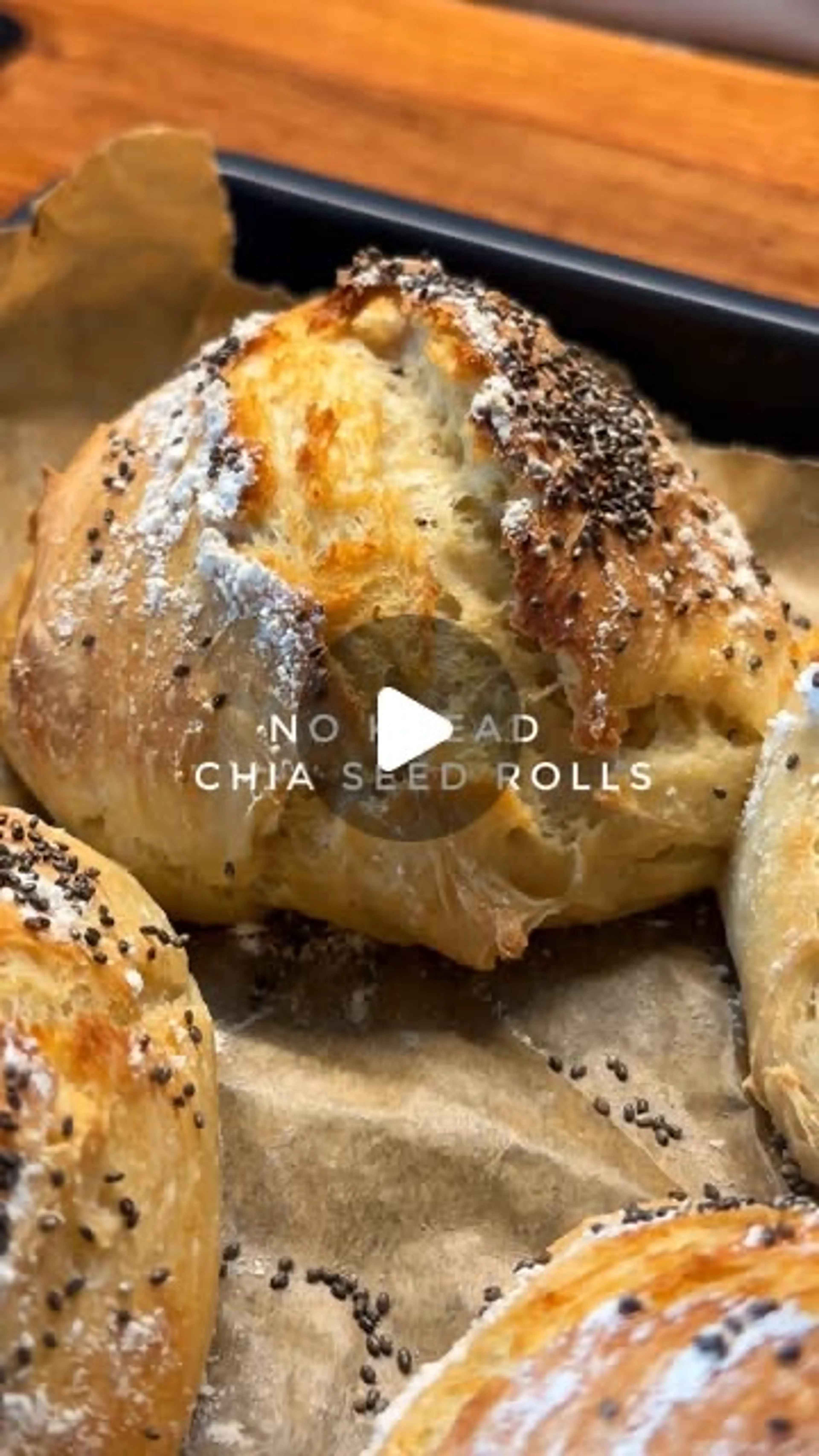 No Knead Chia Seed Crusty Bread Rolls