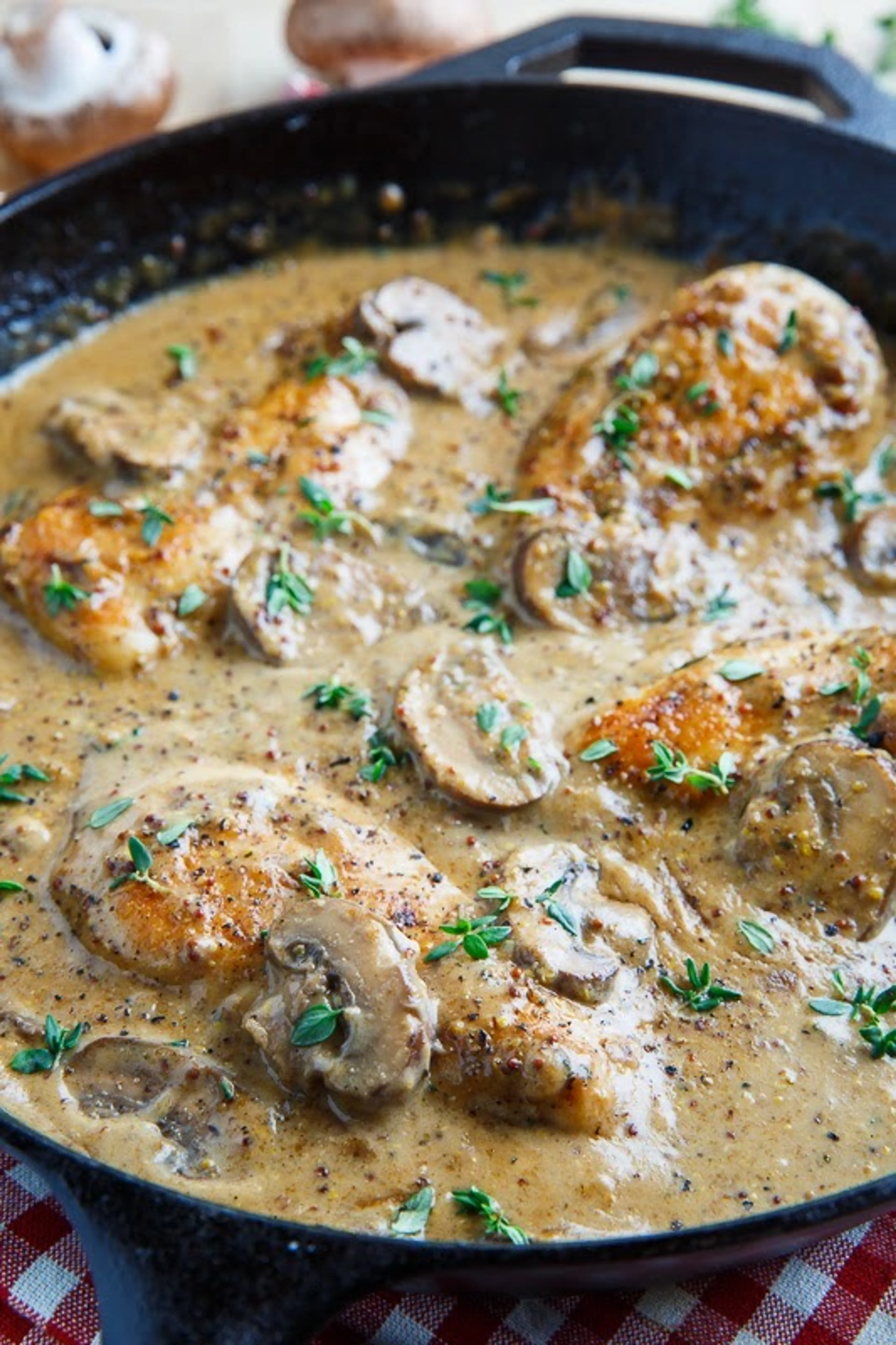 Chicken & Mushroom Skillet in Creamy Asiago & Mustard Sauce