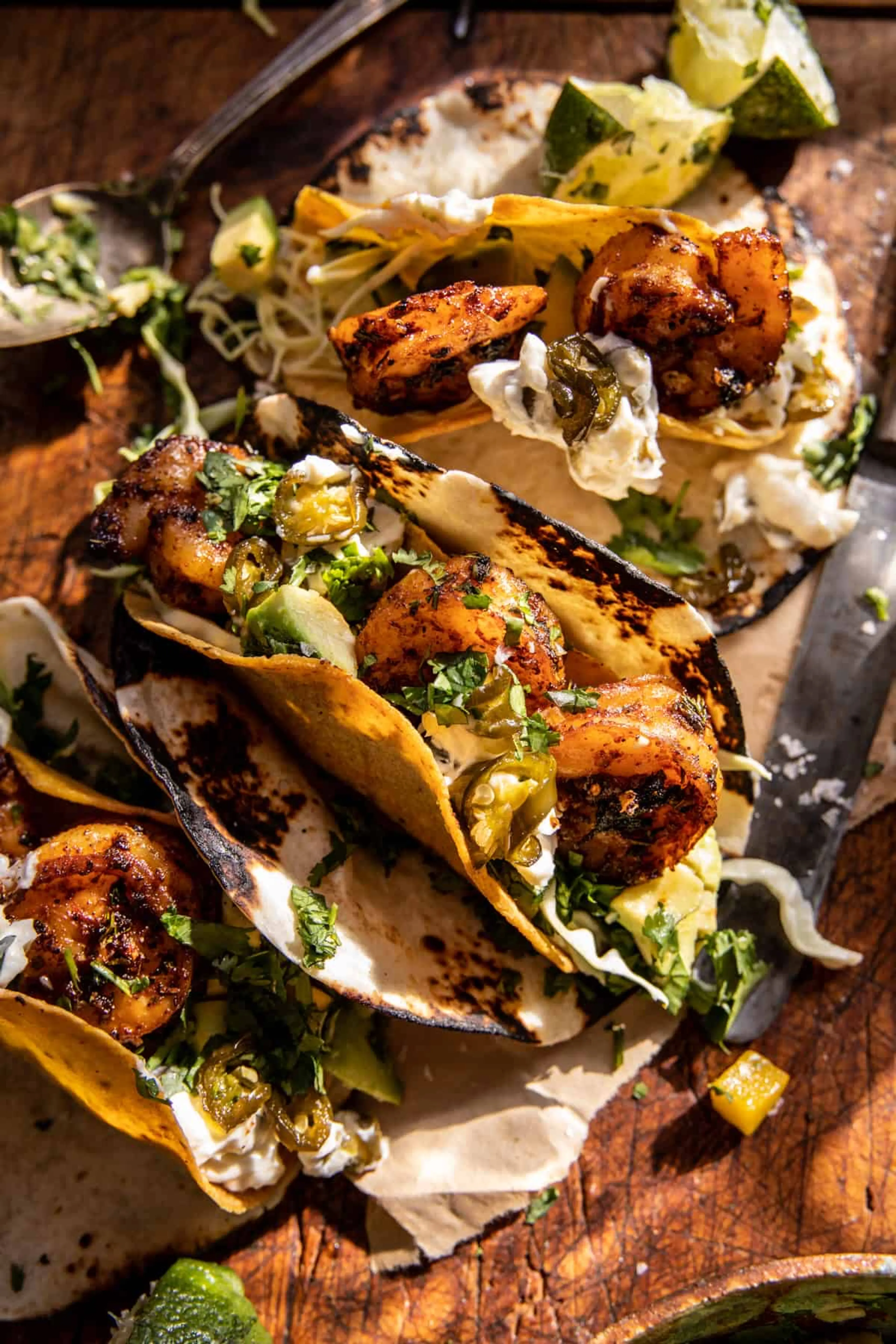 Sheet Pan Spicy Shrimp Tacos with Jalapeño Lime Crema