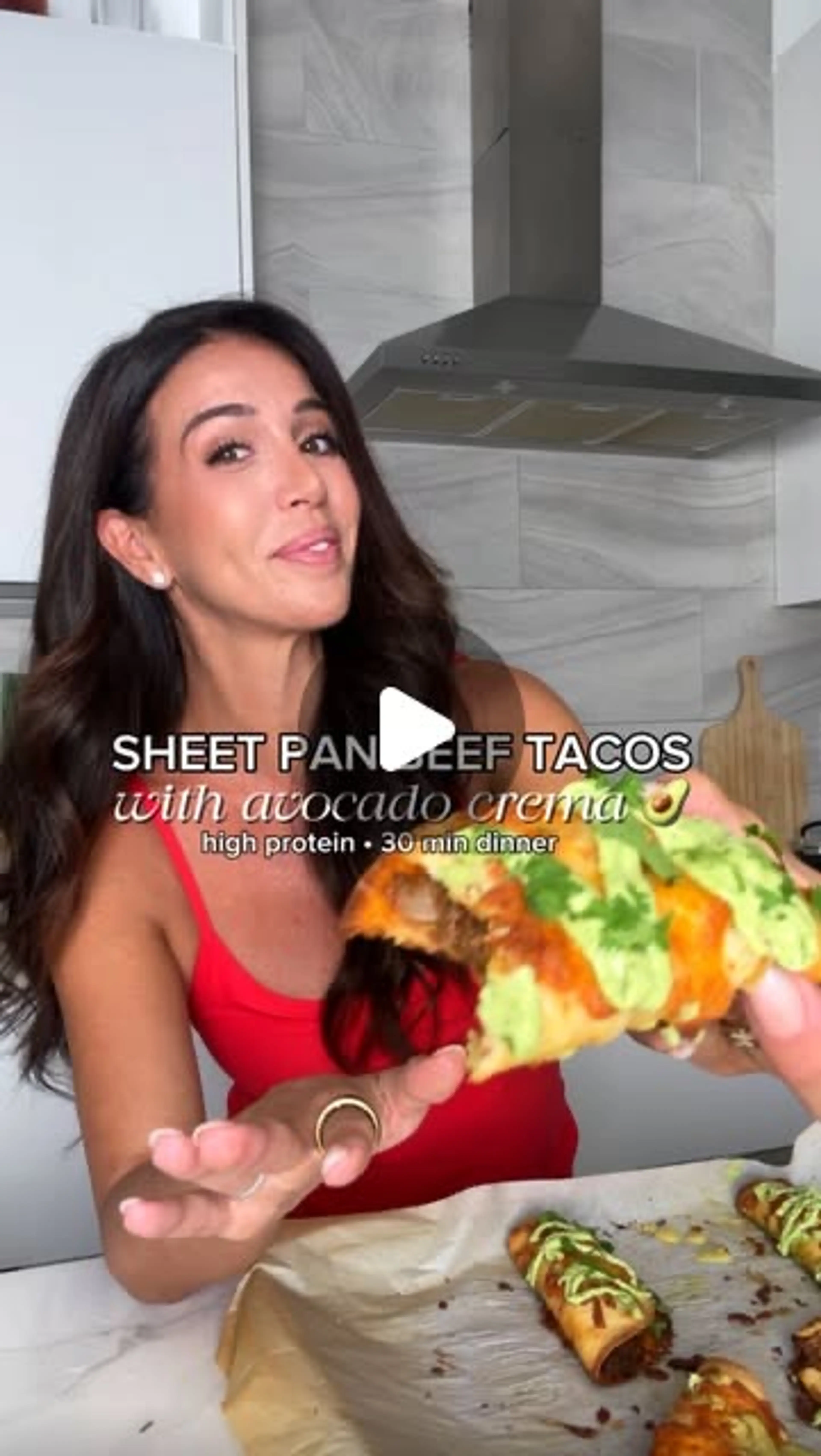 Sheet Pan Crispy Beef Tacos with Avocado Crema
