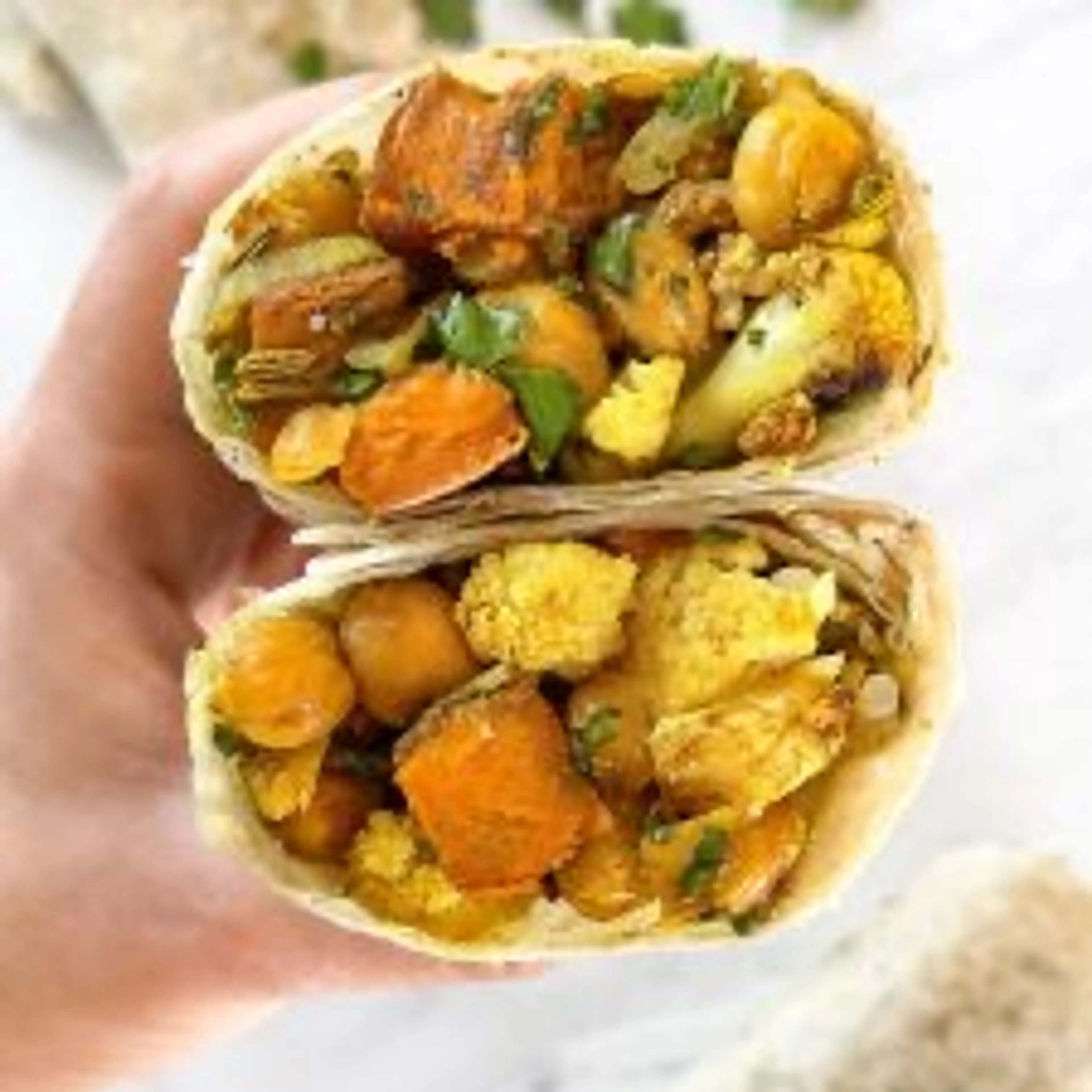 Curry-Spiced Cauliflower Chickpea Freezer Burritos