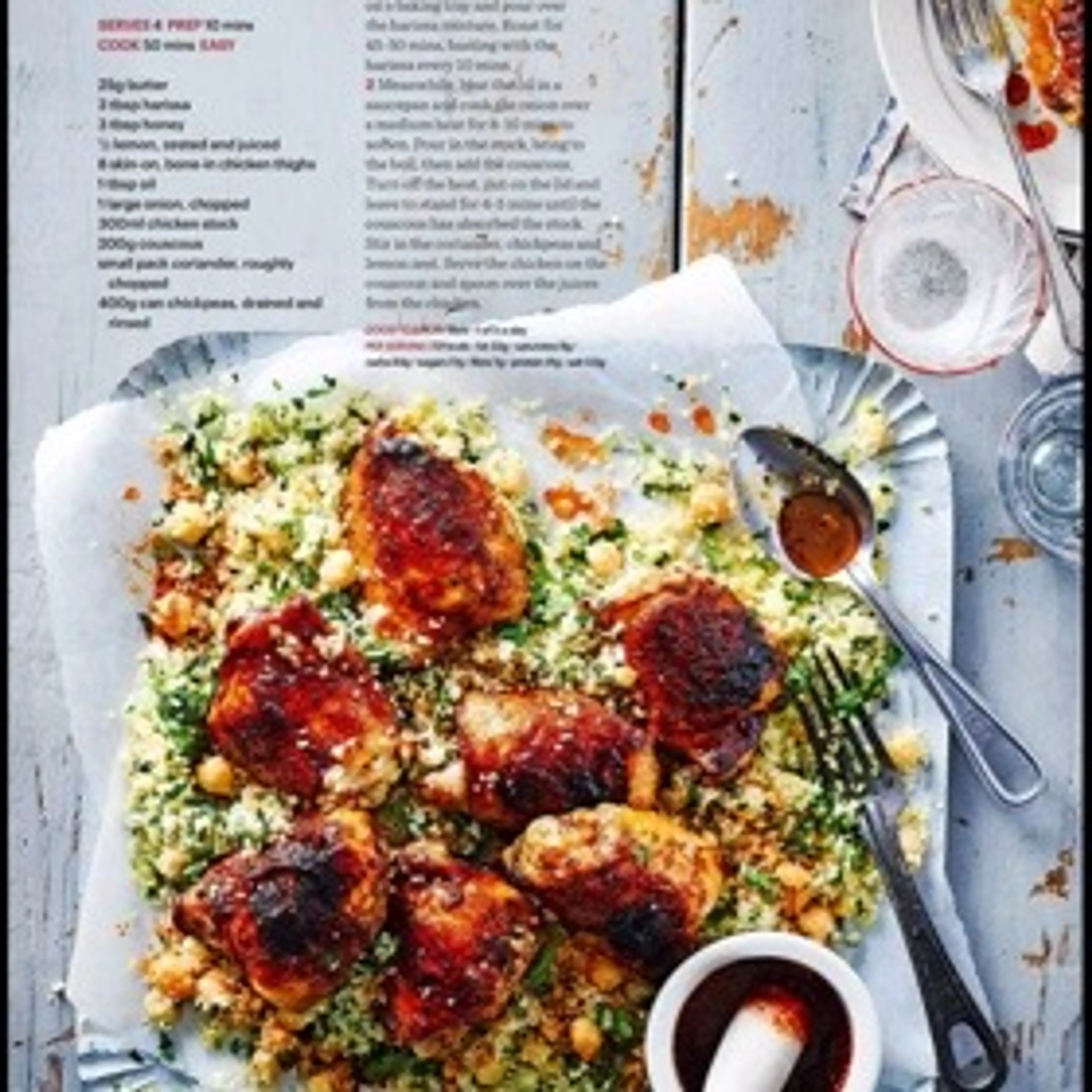 Harissa sticky chicken  with couscous
