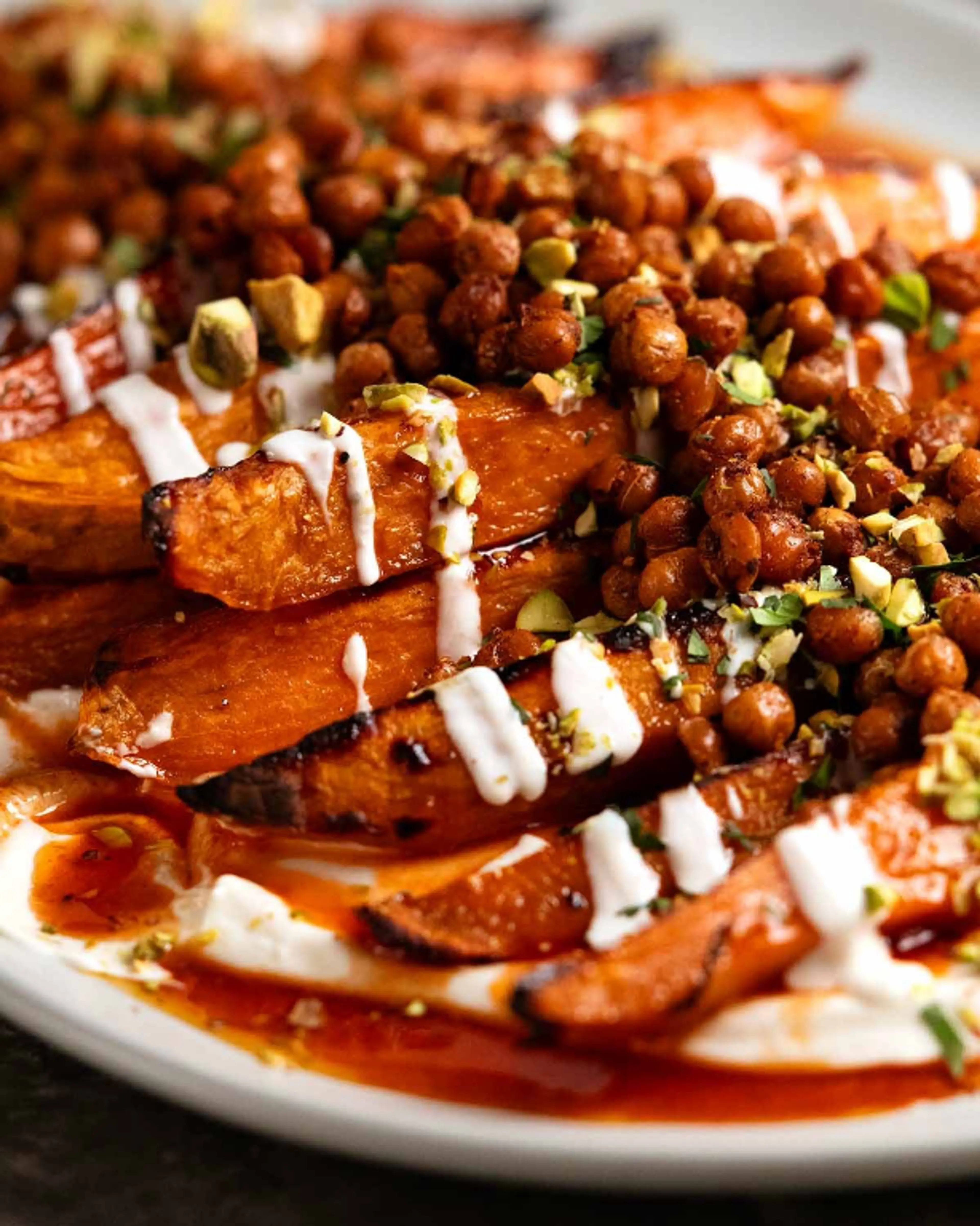 Maple sweet potato salad - w/whipped tahini, chickpeas