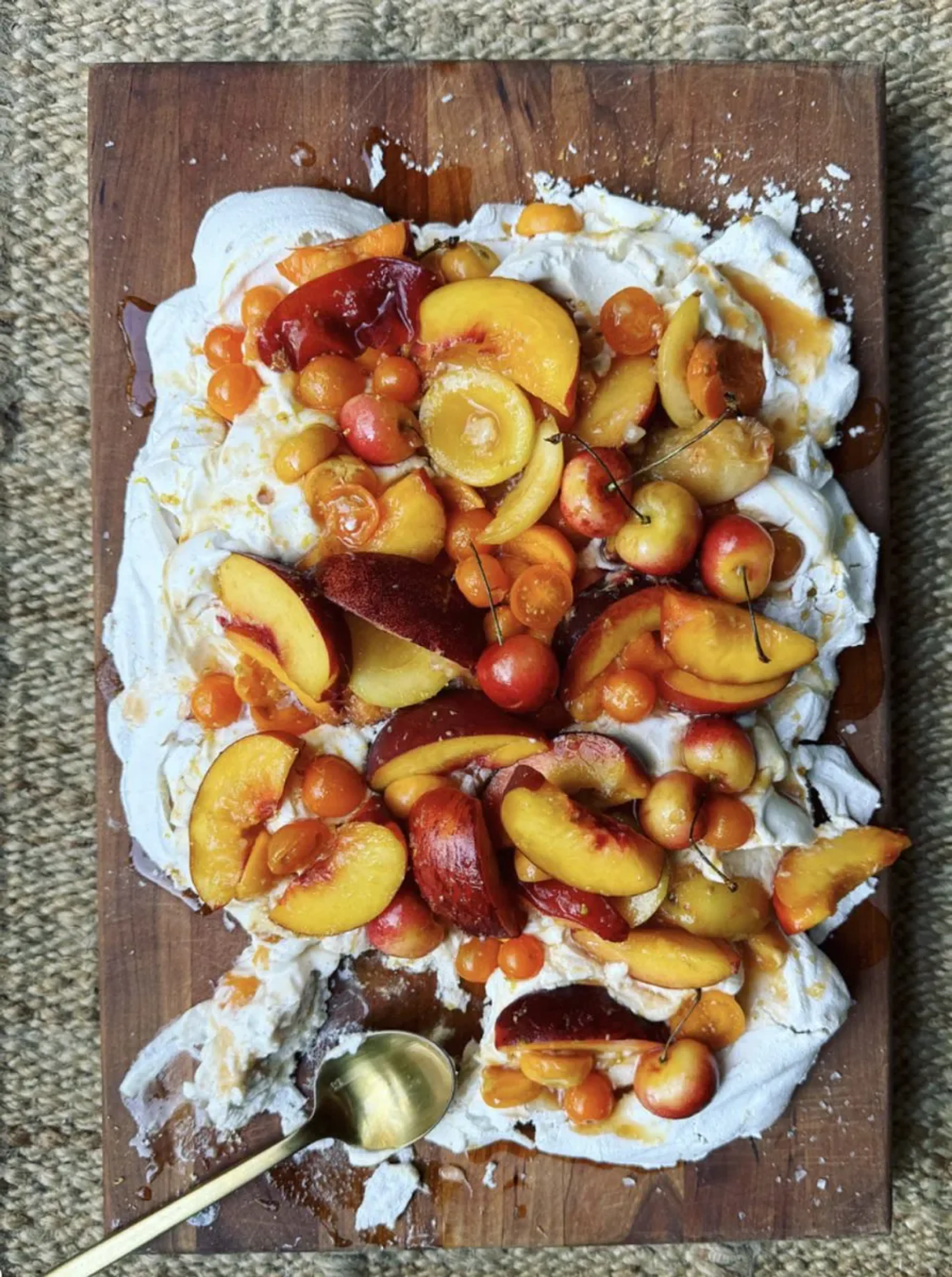 Tea and Honey Pavlova with Yellow Summer Fruits