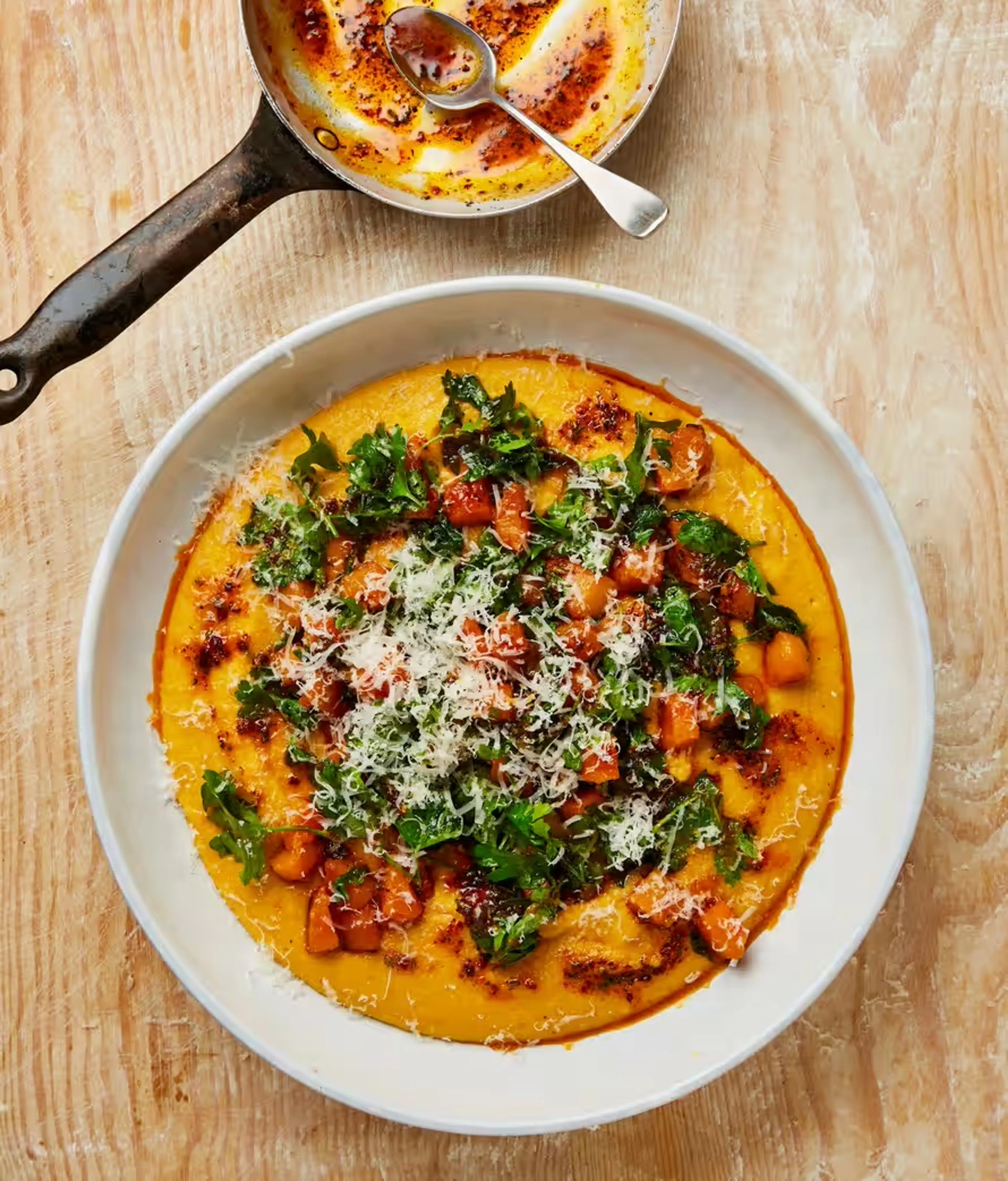 Butternut squash polenta with rosemary chilli oil
