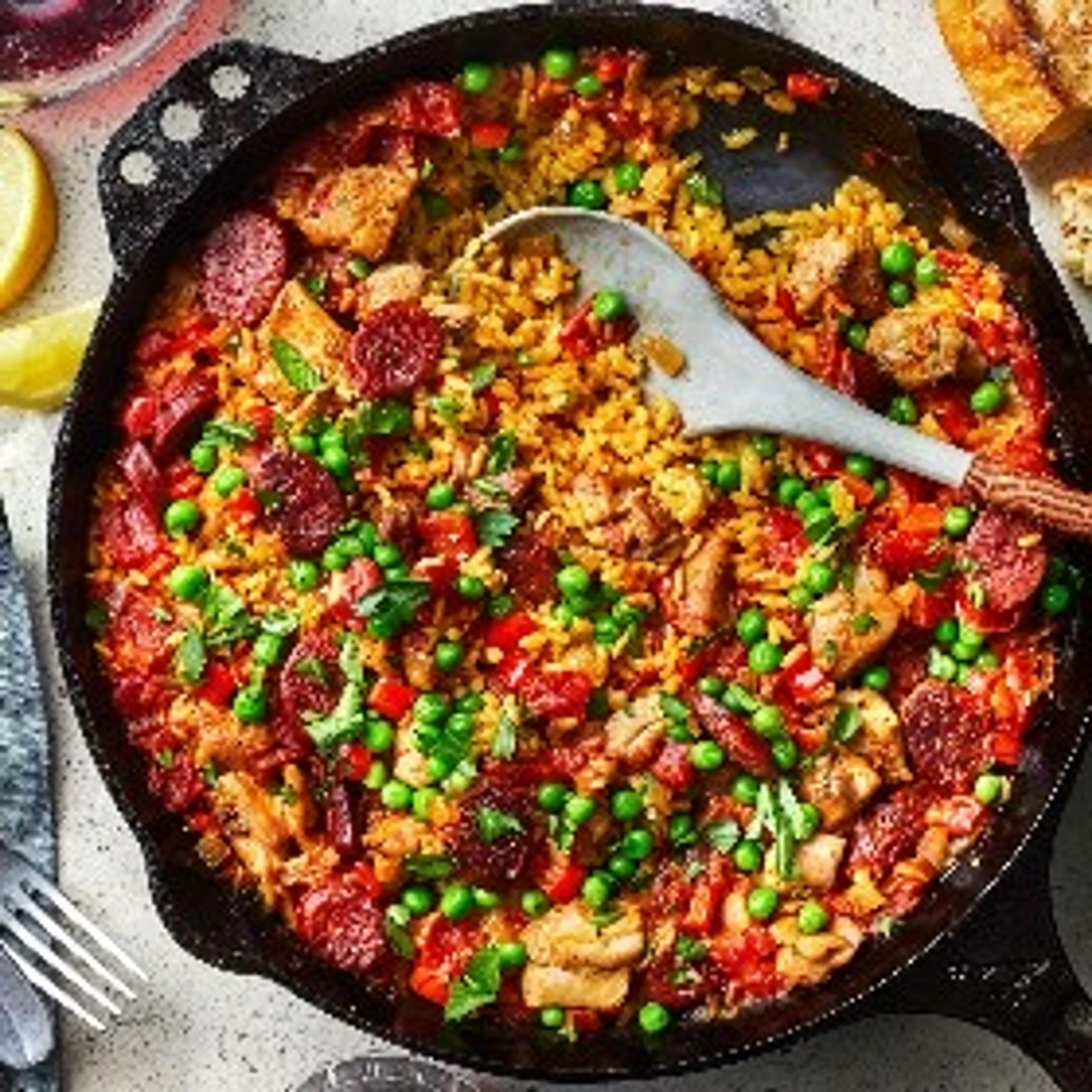 Skillet Chicken and Chorizo Paella