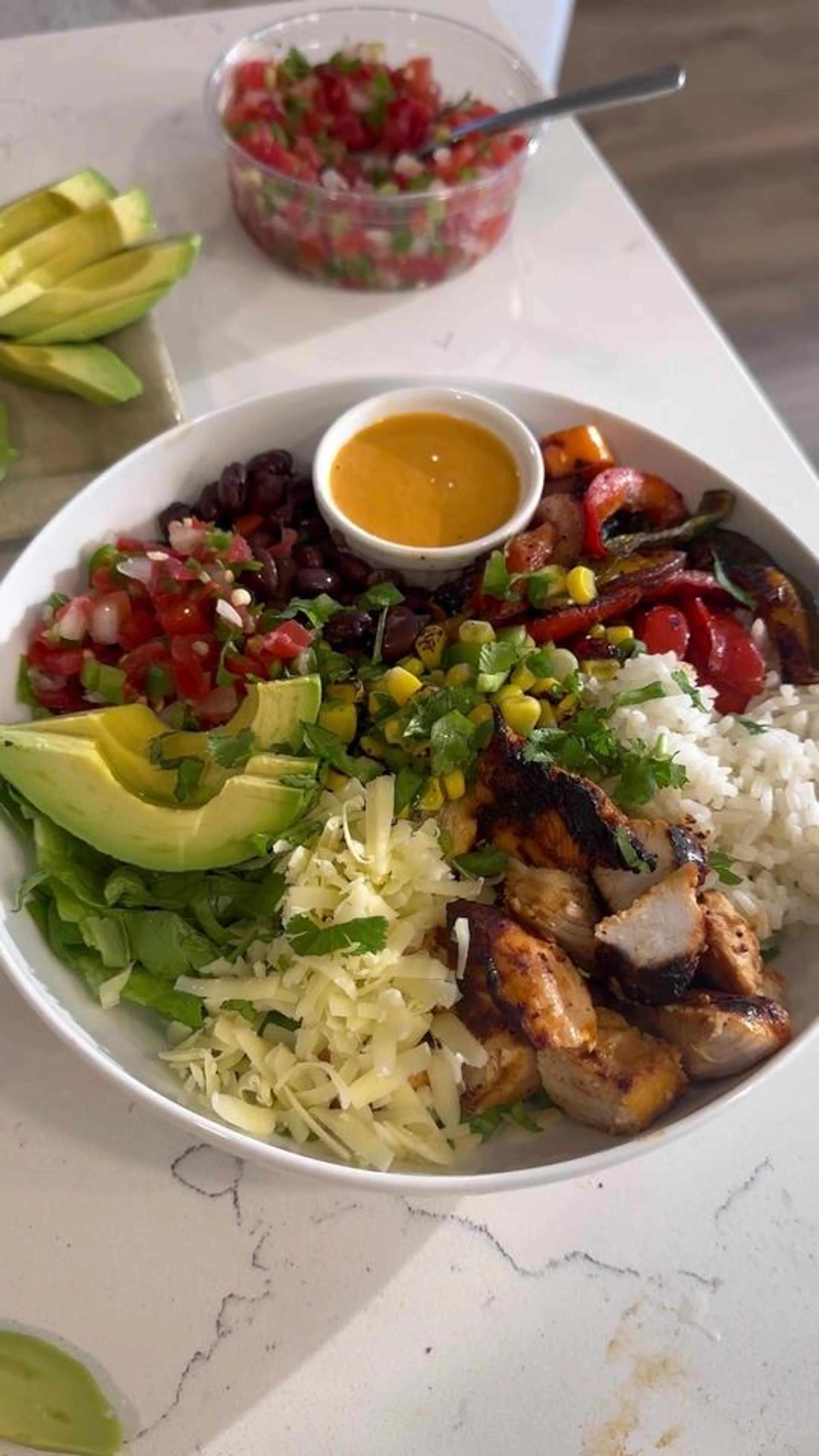 Grilled Chicken Fajita Bowls with a Chipotle Marinade & Sauc