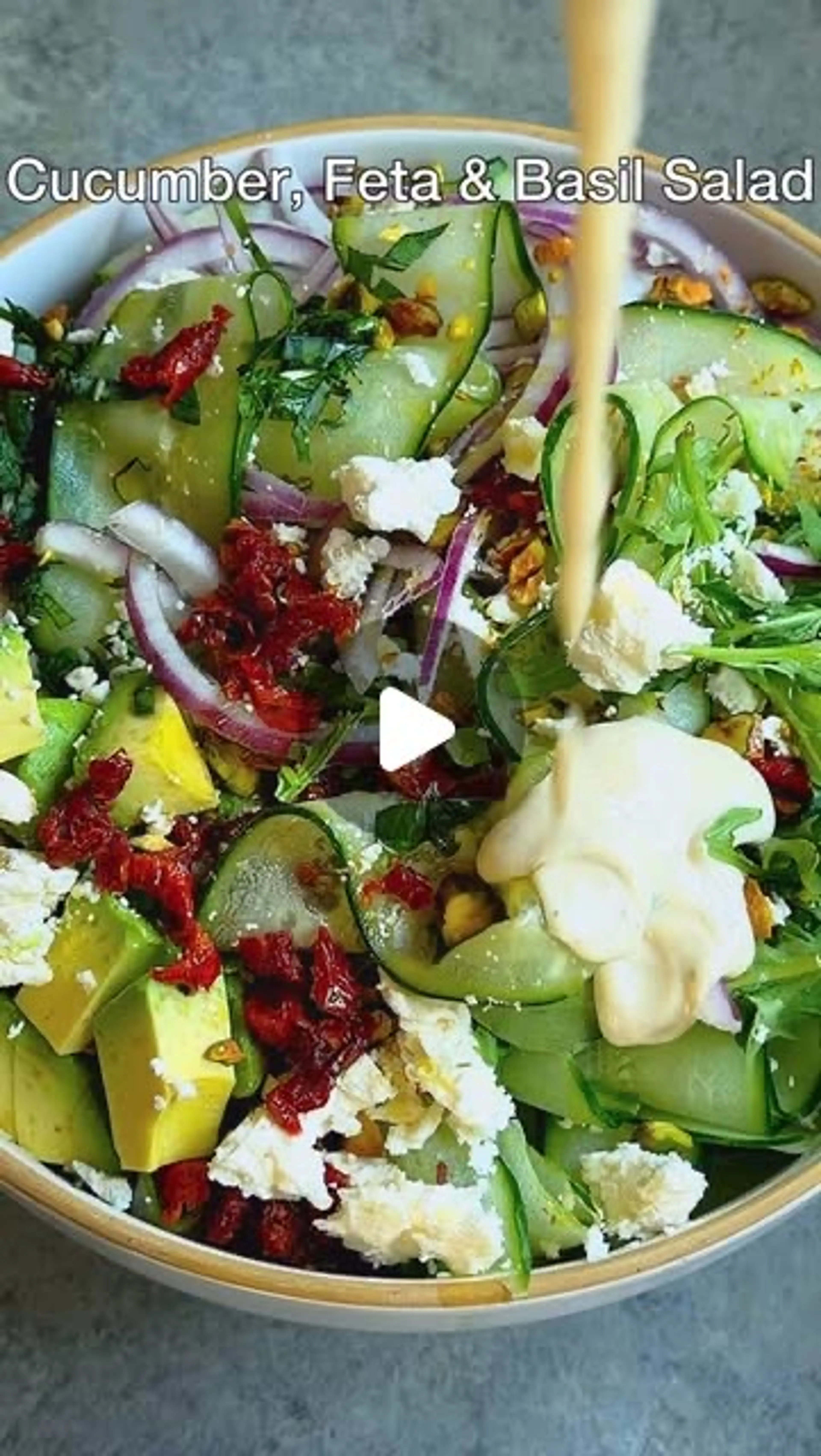 Cucumber, Feta & Basil Salad with Tangy Cumin Tahini-yogurt