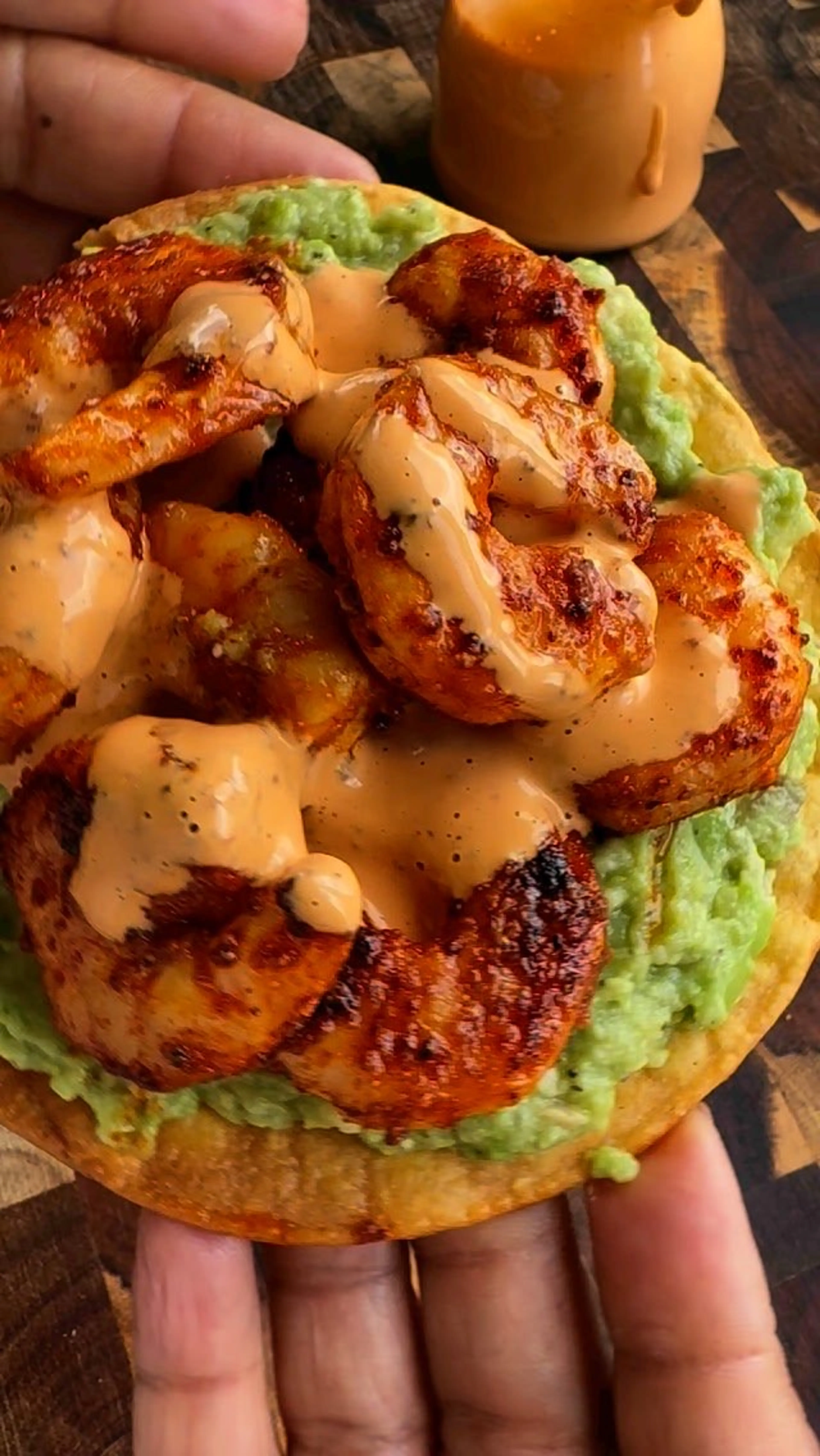 Guacamole and Shrimp Tostadas