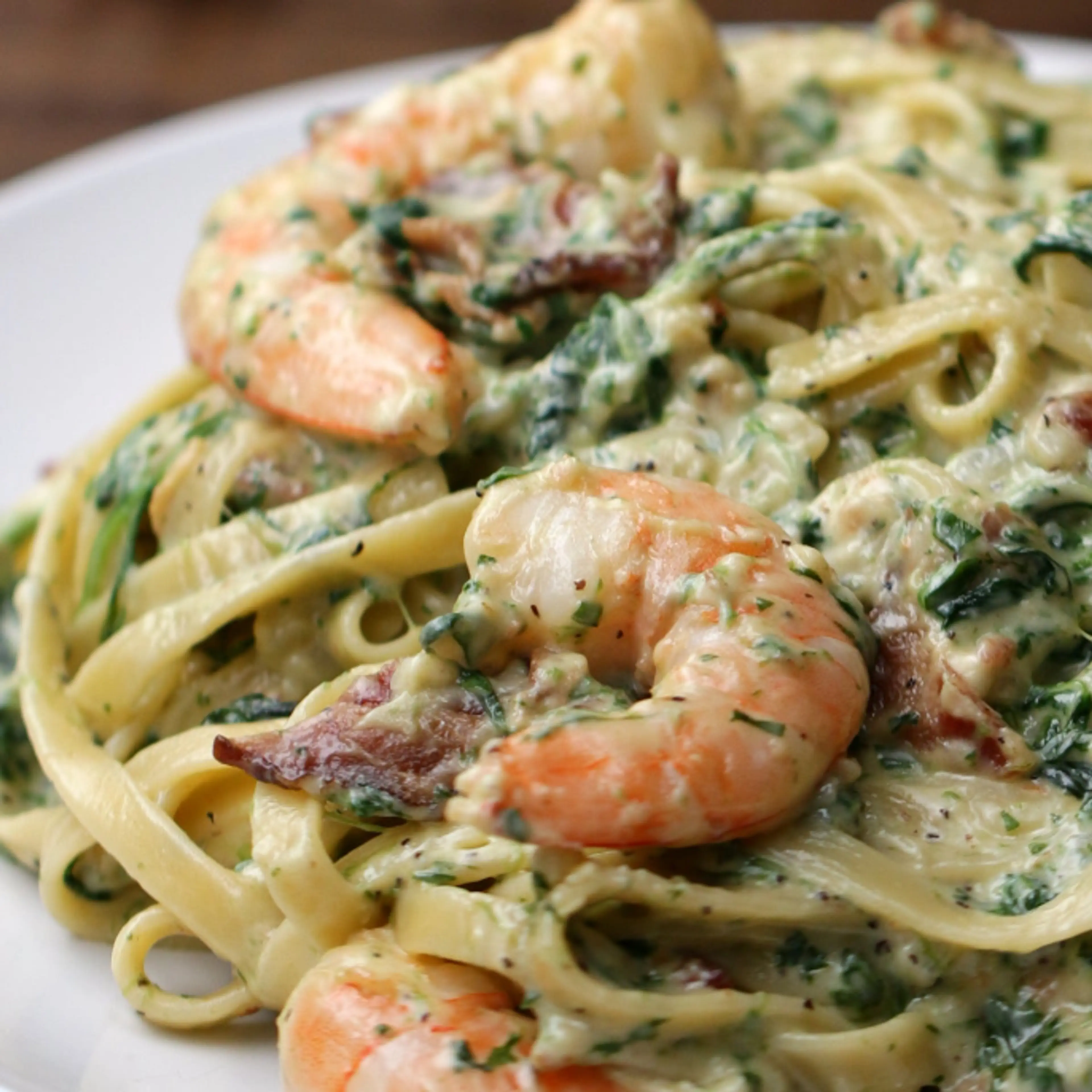 Shrimp Spinach Bacon Alfredo Recipe by Tasty