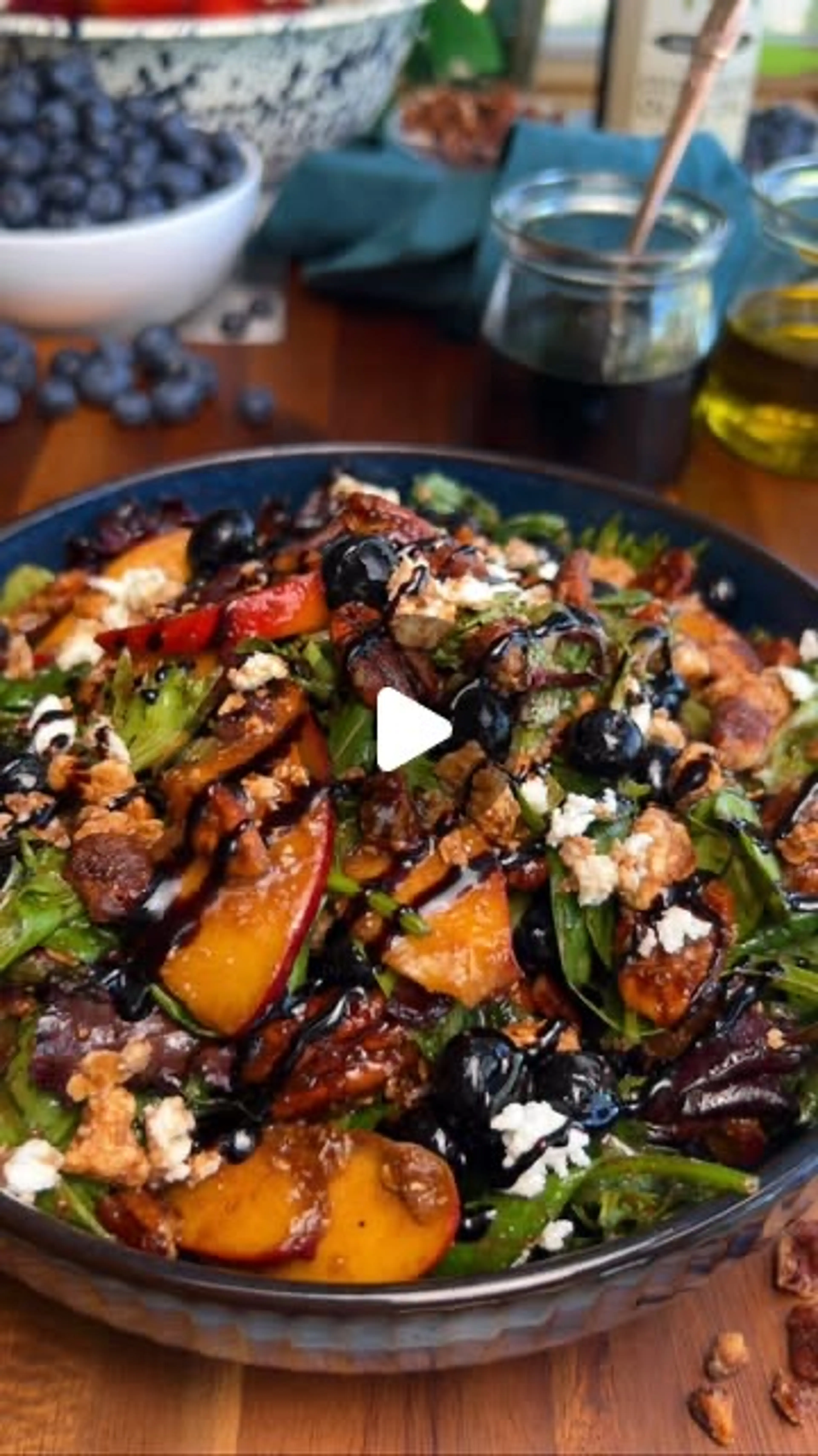 Peach Blueberry Feta Salad with Candied Pecans & Balsamic Gl