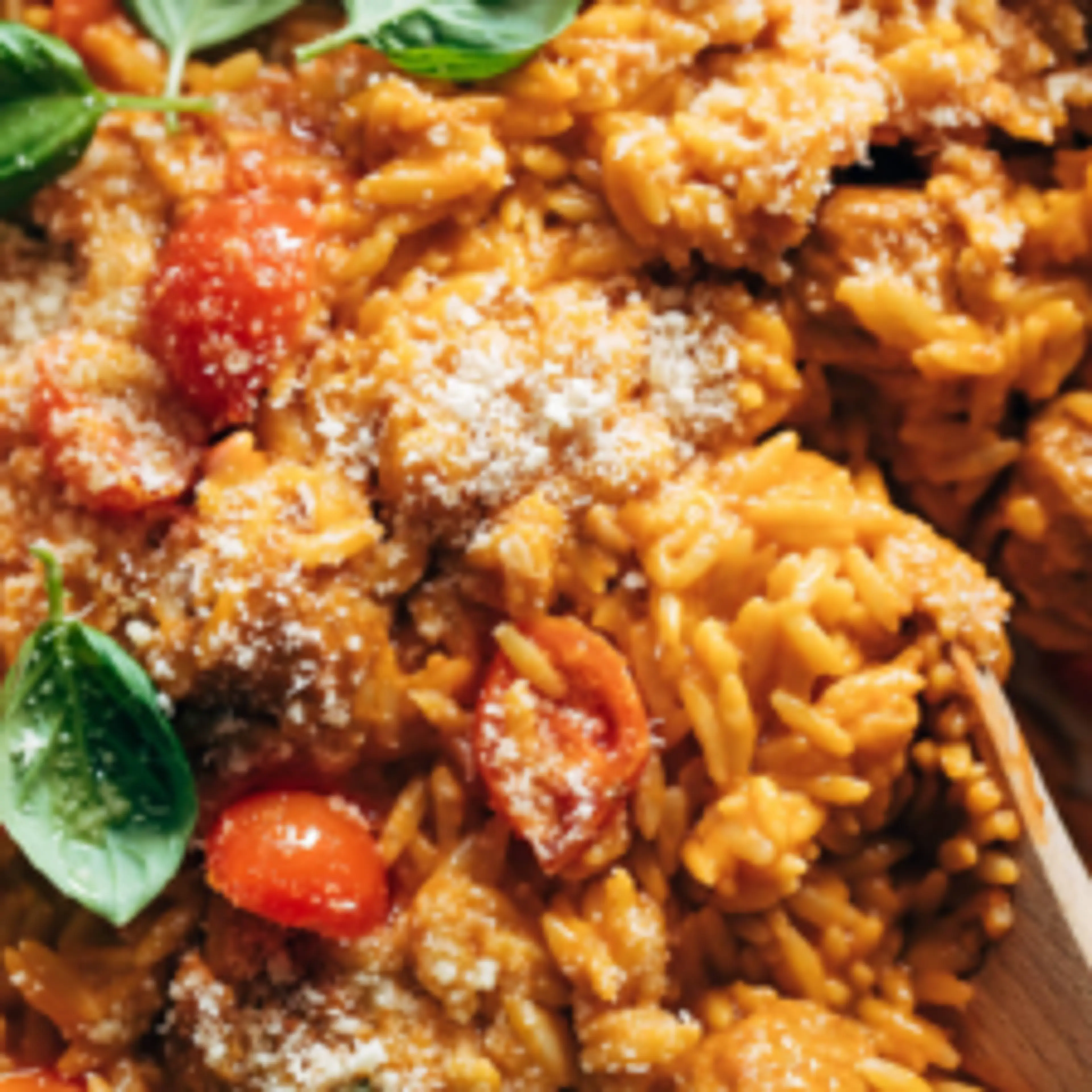 Creamy Baked Orzo with Meatballs