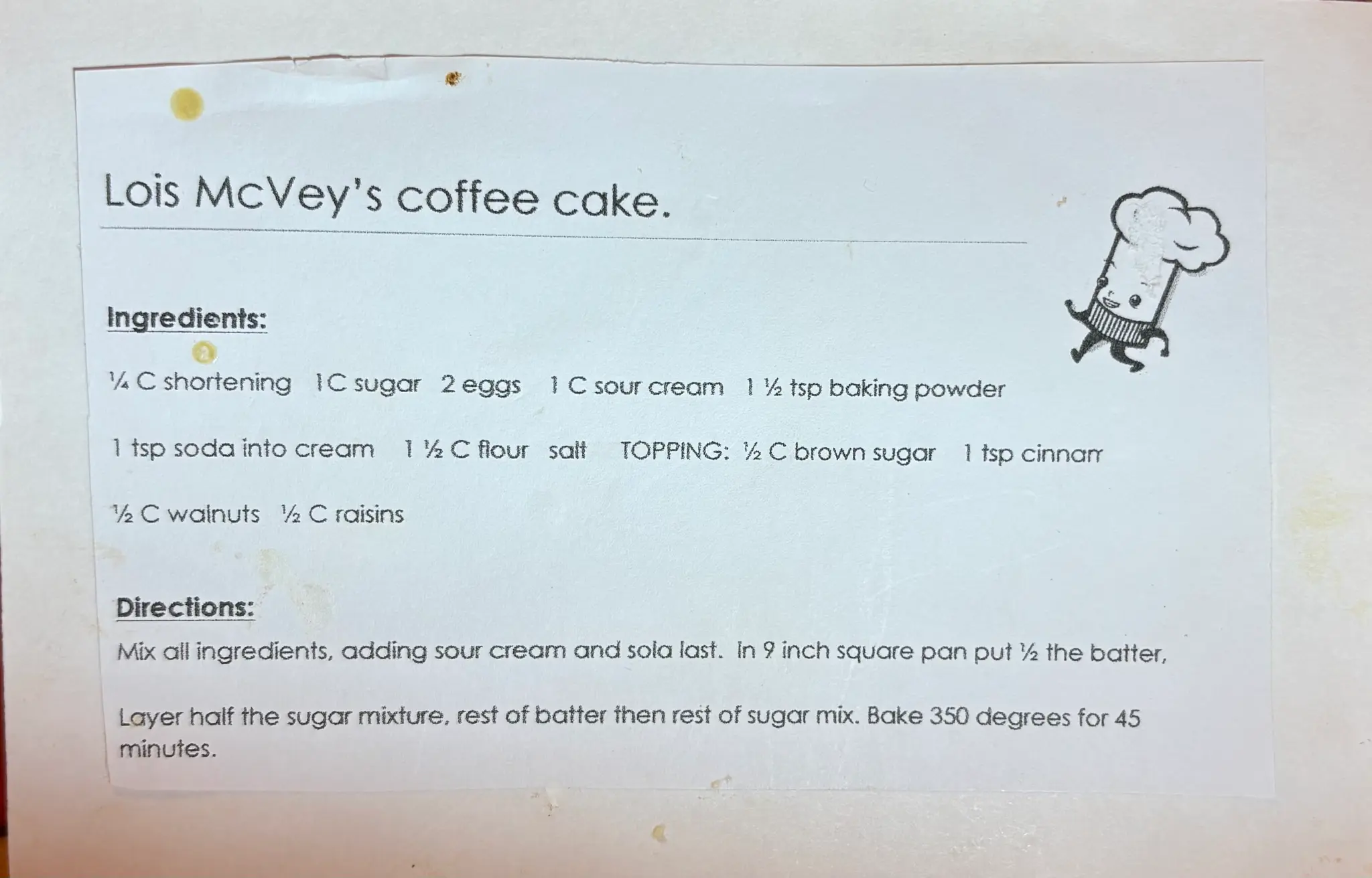 Lois McVey's Coffee Cake