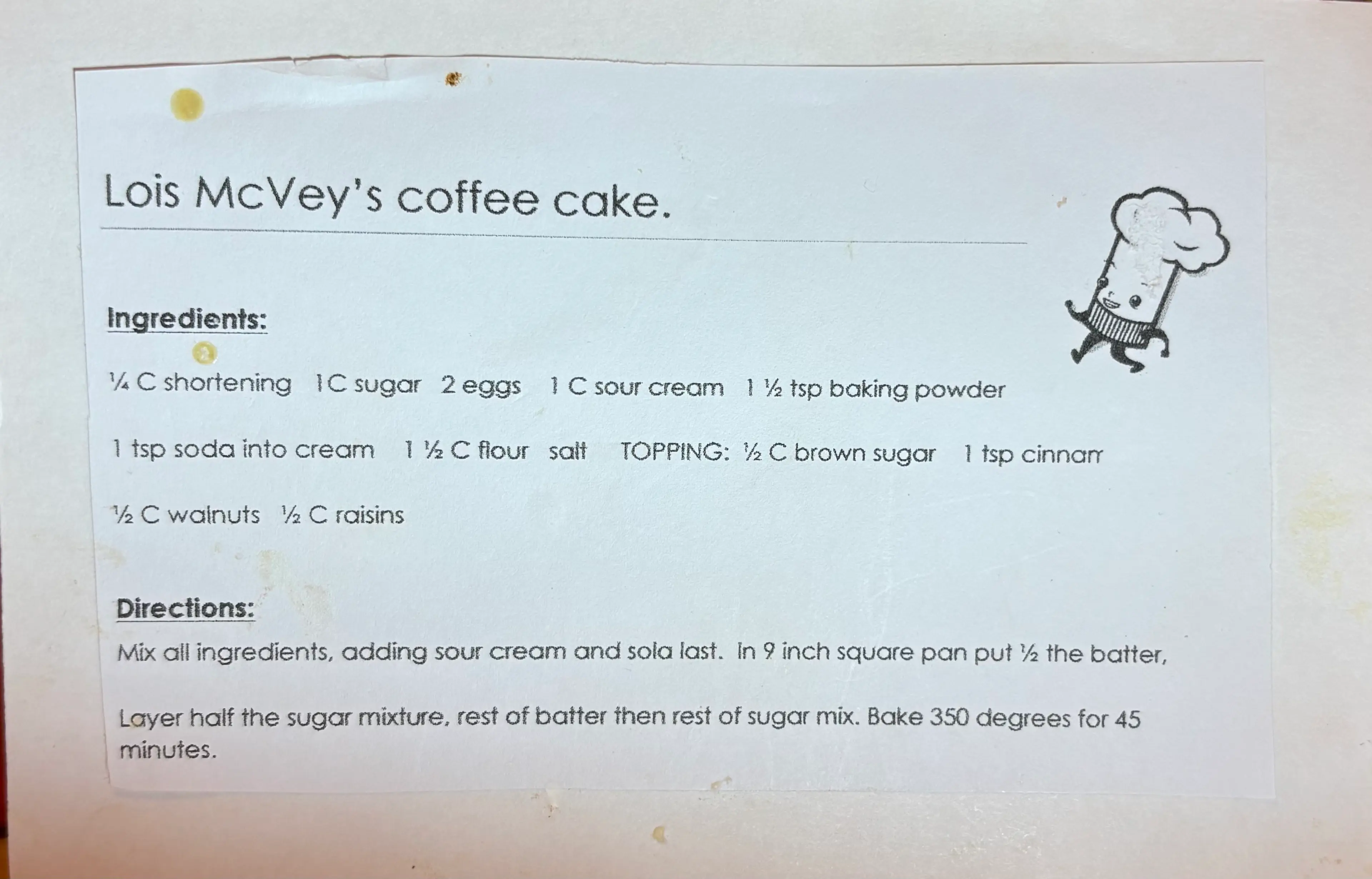 Lois McVey's Coffee Cake