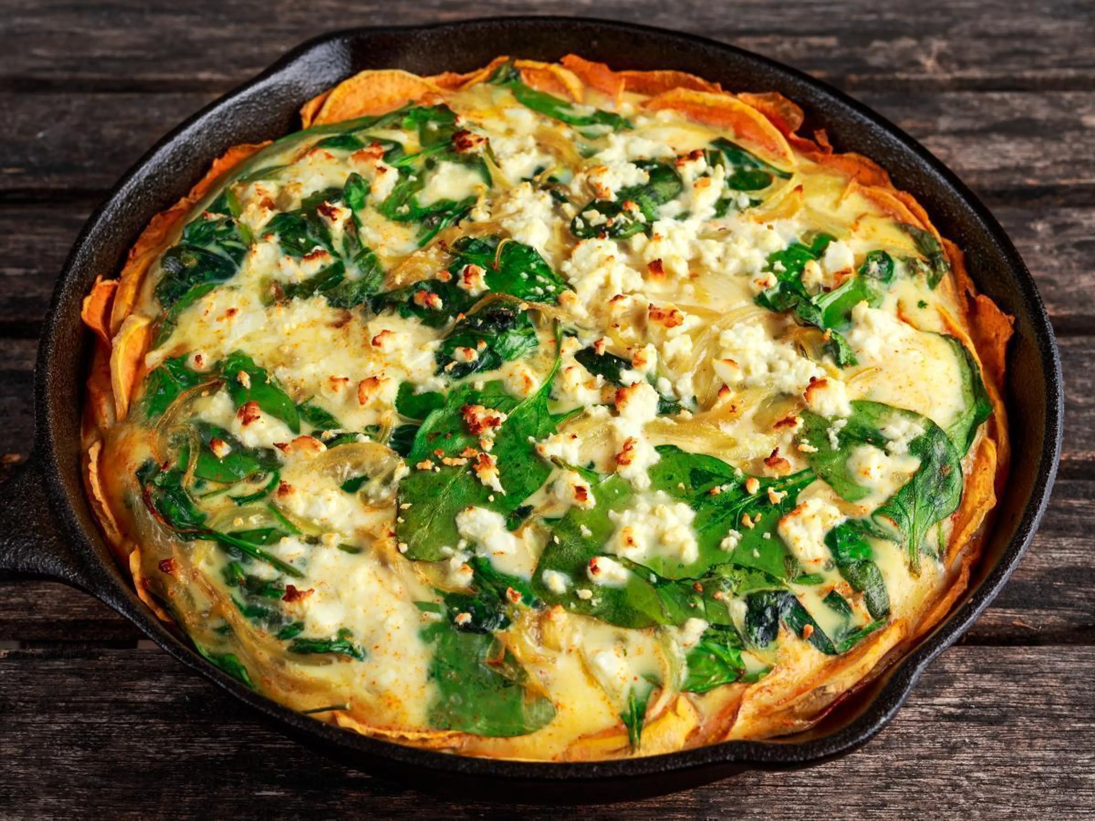 Spinach Feta Quiche with Sweet Potato Crust