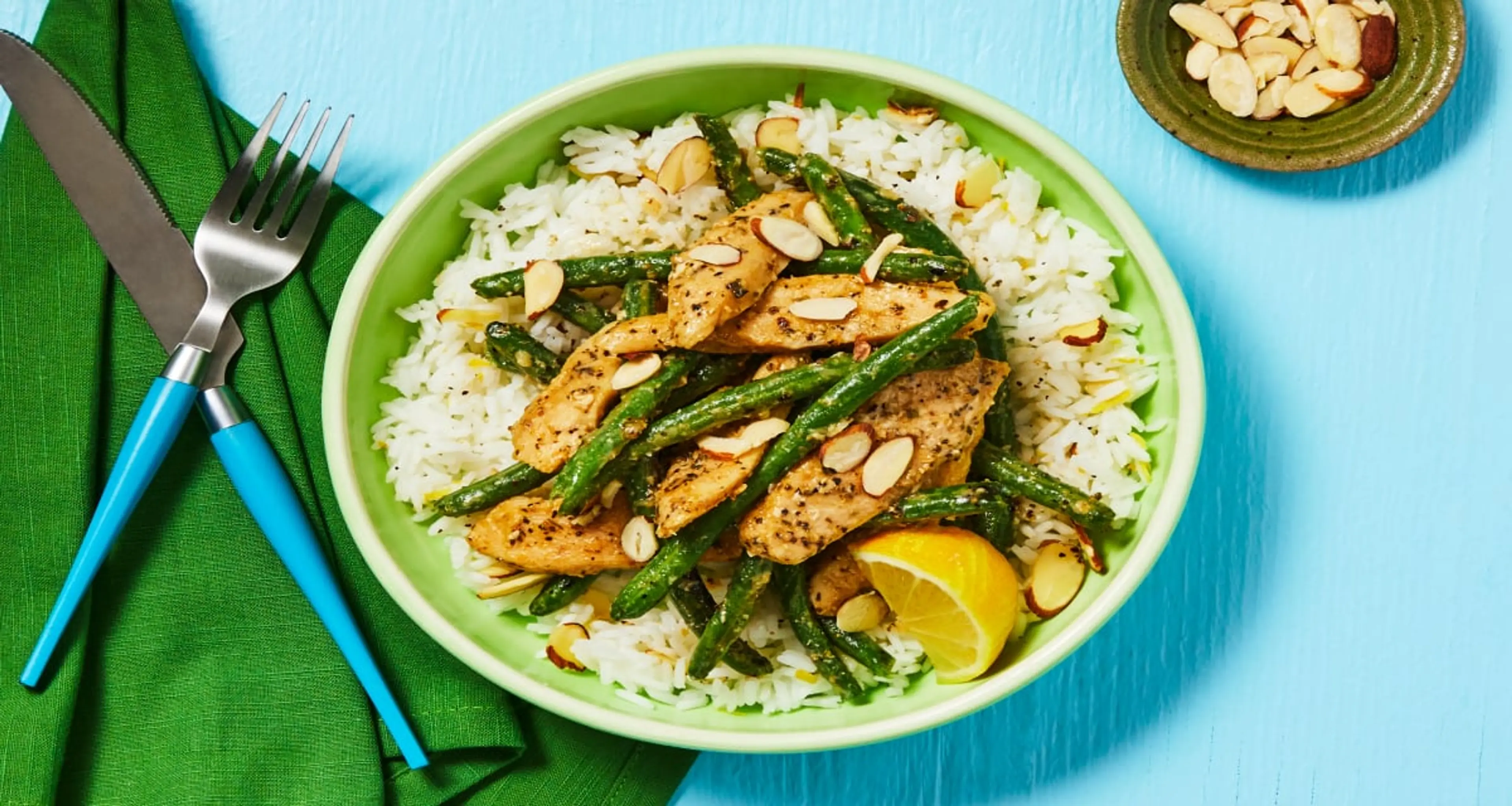 Lemon Garlic Chicken & Green Beans with Almond Rice