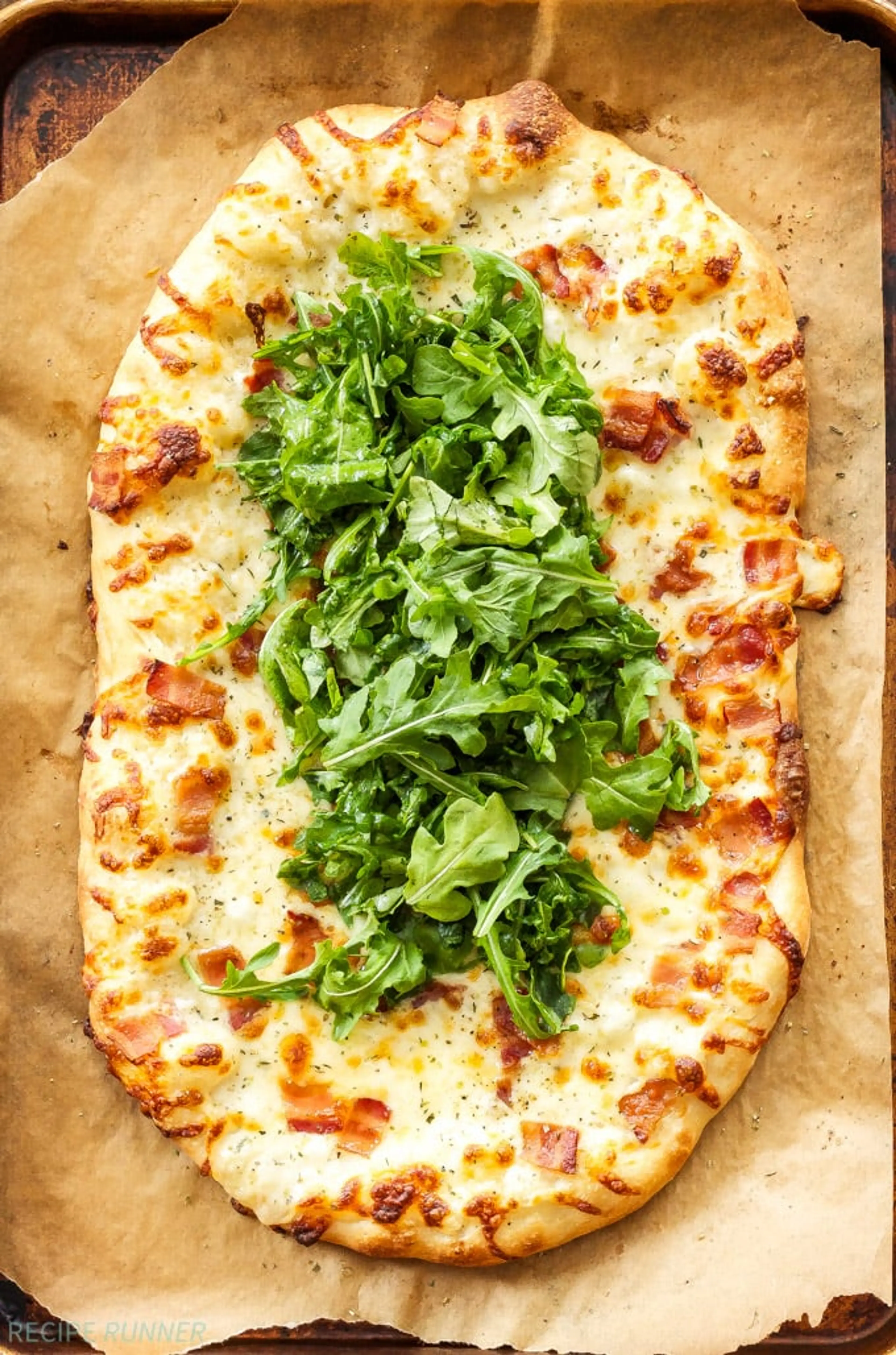 White Pizza with Bacon and Arugula