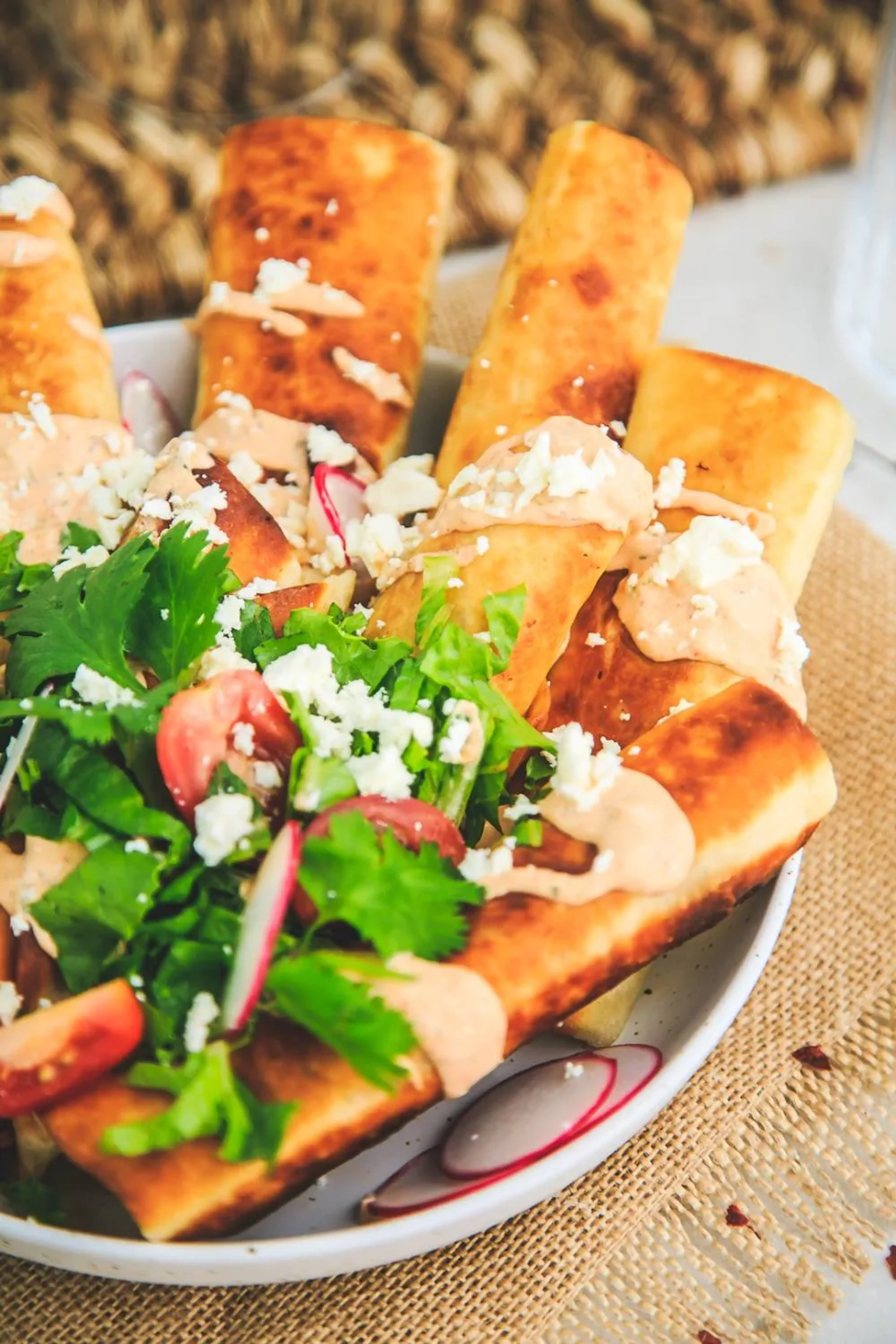Paneer, Corn & Jalapeño Taquitos with Chipotle Sauce