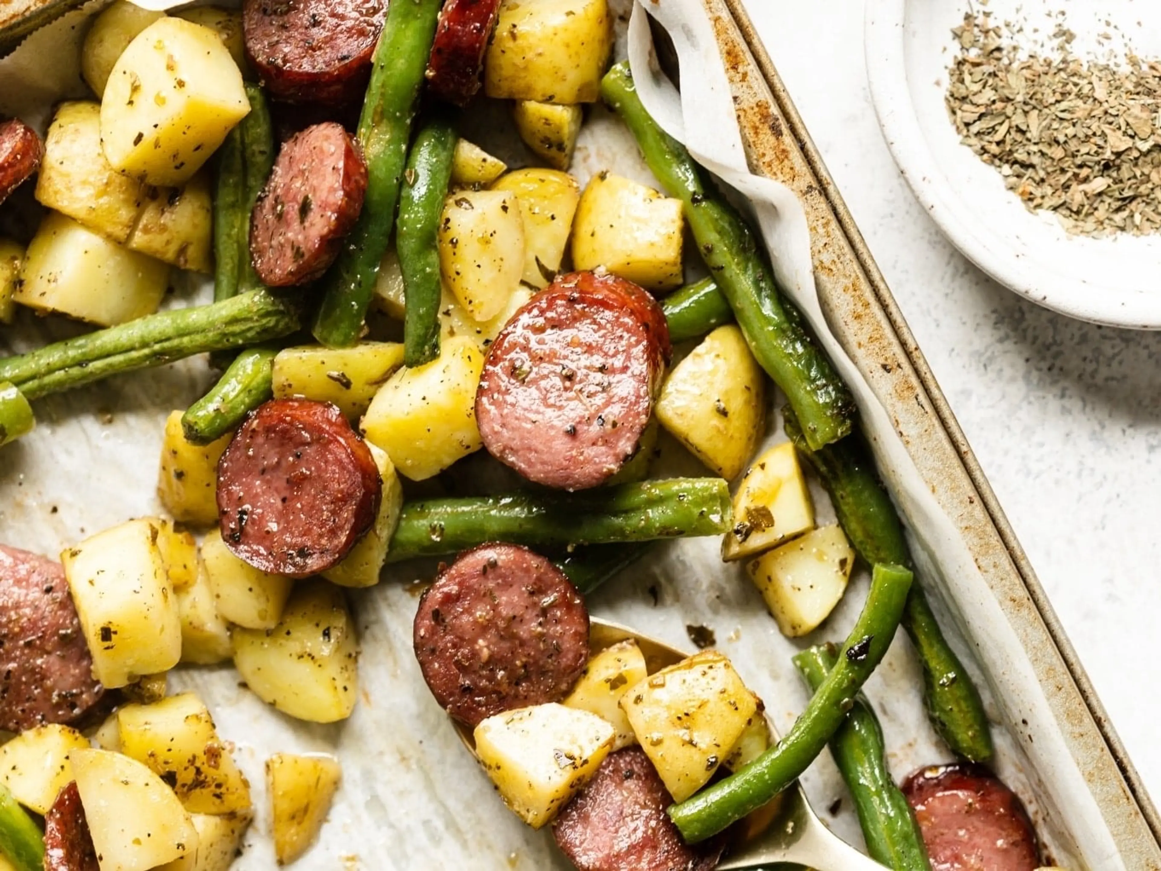 Sheet Pan Sausage with Potatoes & Green Beans