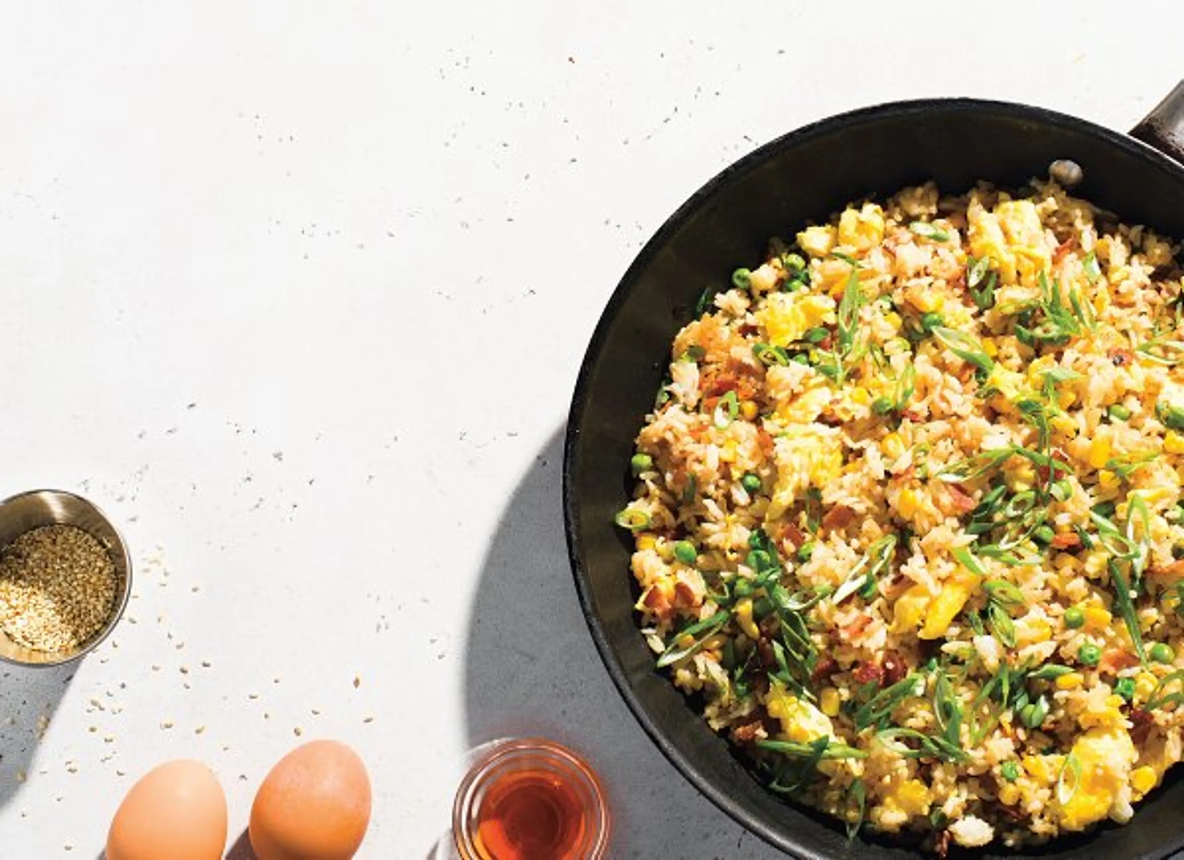 Fried Rice with Peas, Corn and Bacon