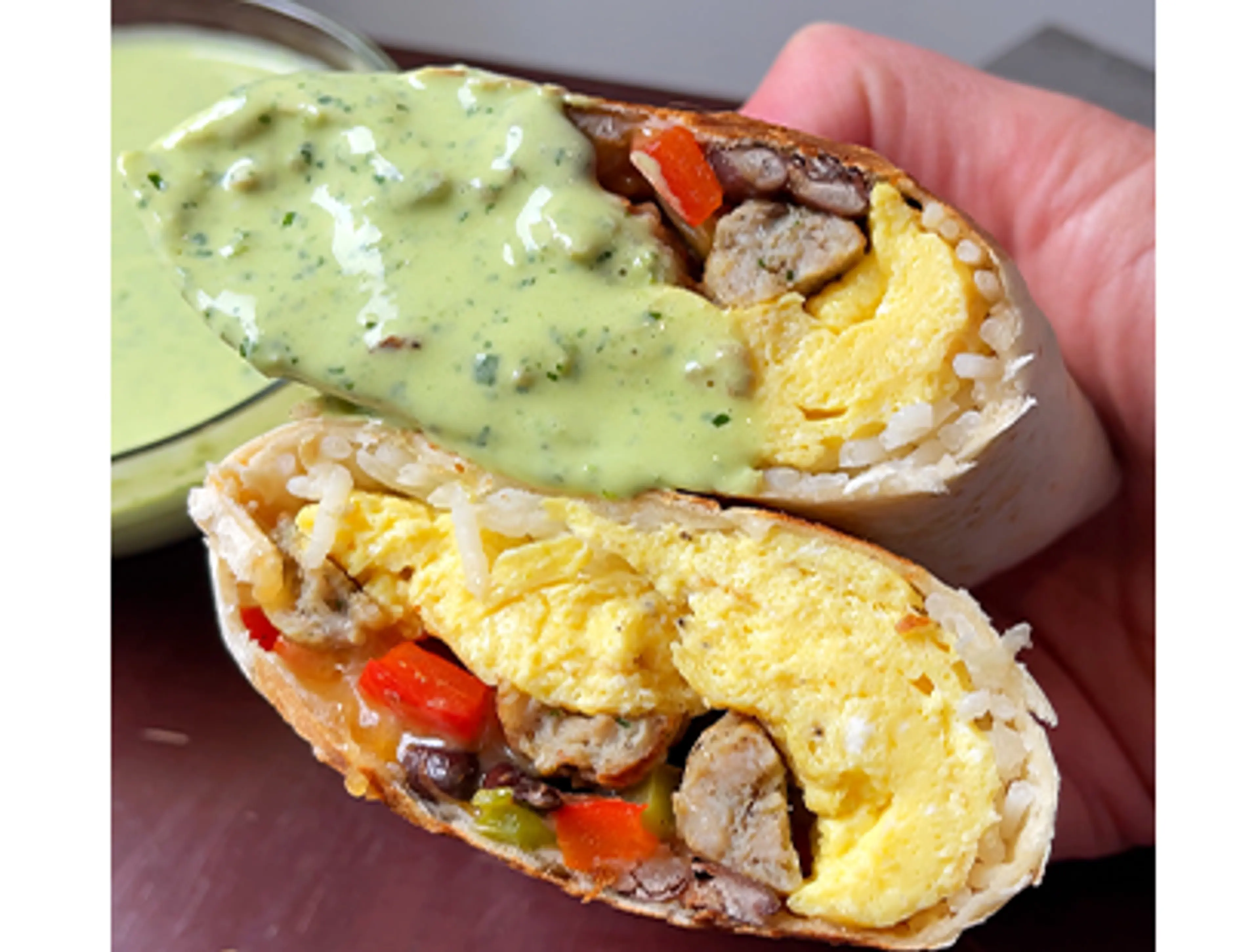 Chicken Breakfast Burritos with Cilantro Sauce