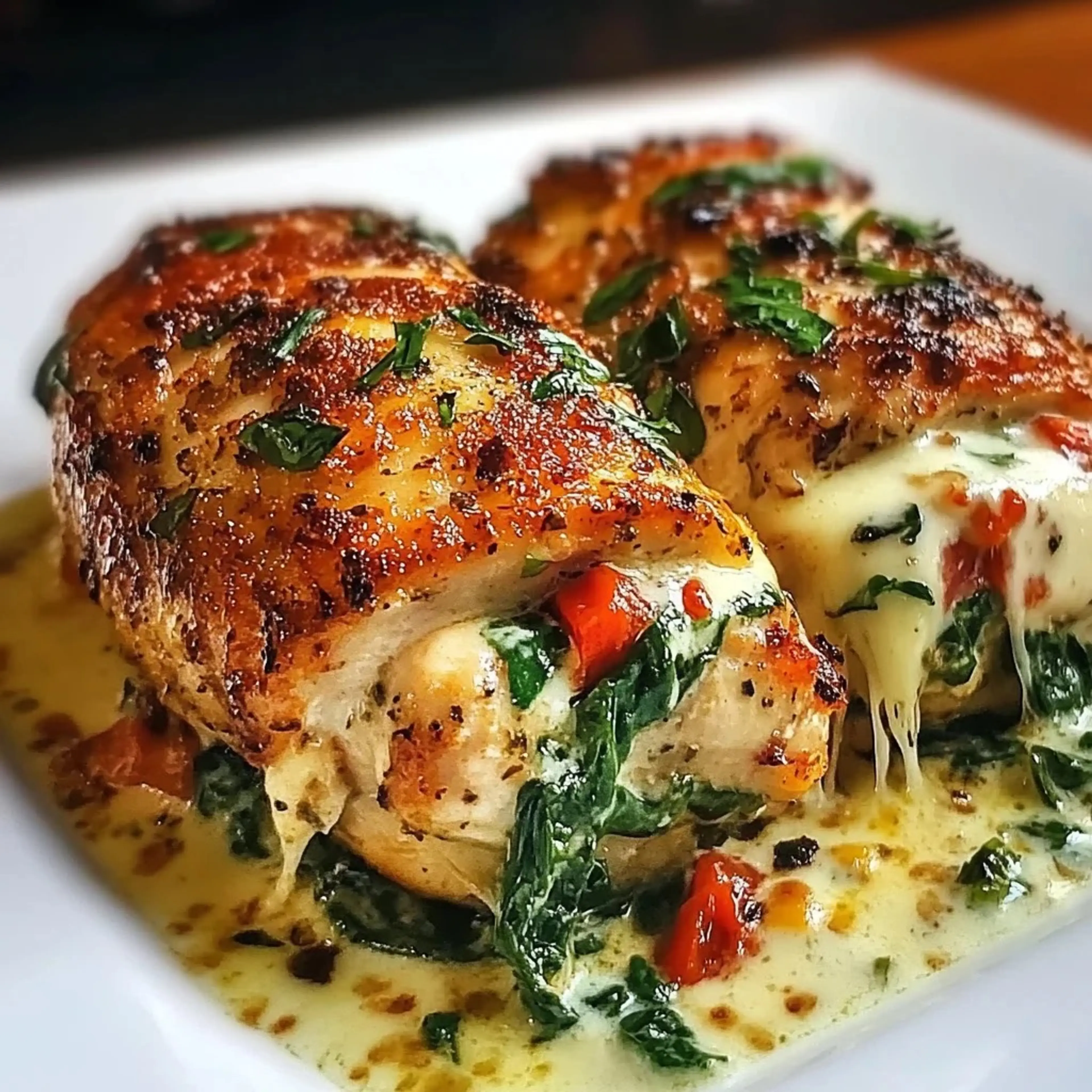 Stuffed Chicken with Roasted Red Peppers, Spinach, & Cheese
