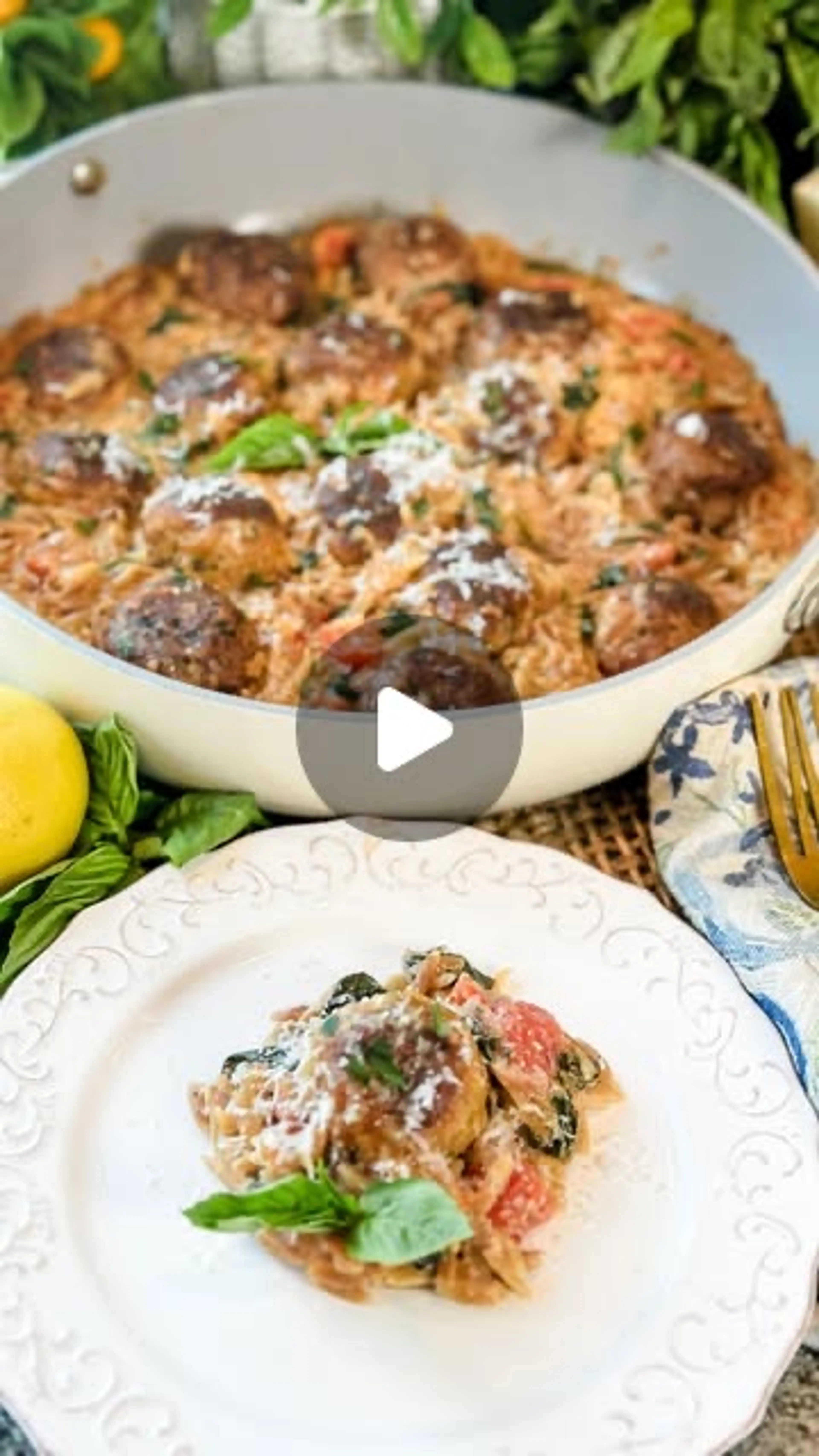 Chicken Pesto Meatballs with a Creamy Orzo Is a Delicious Me