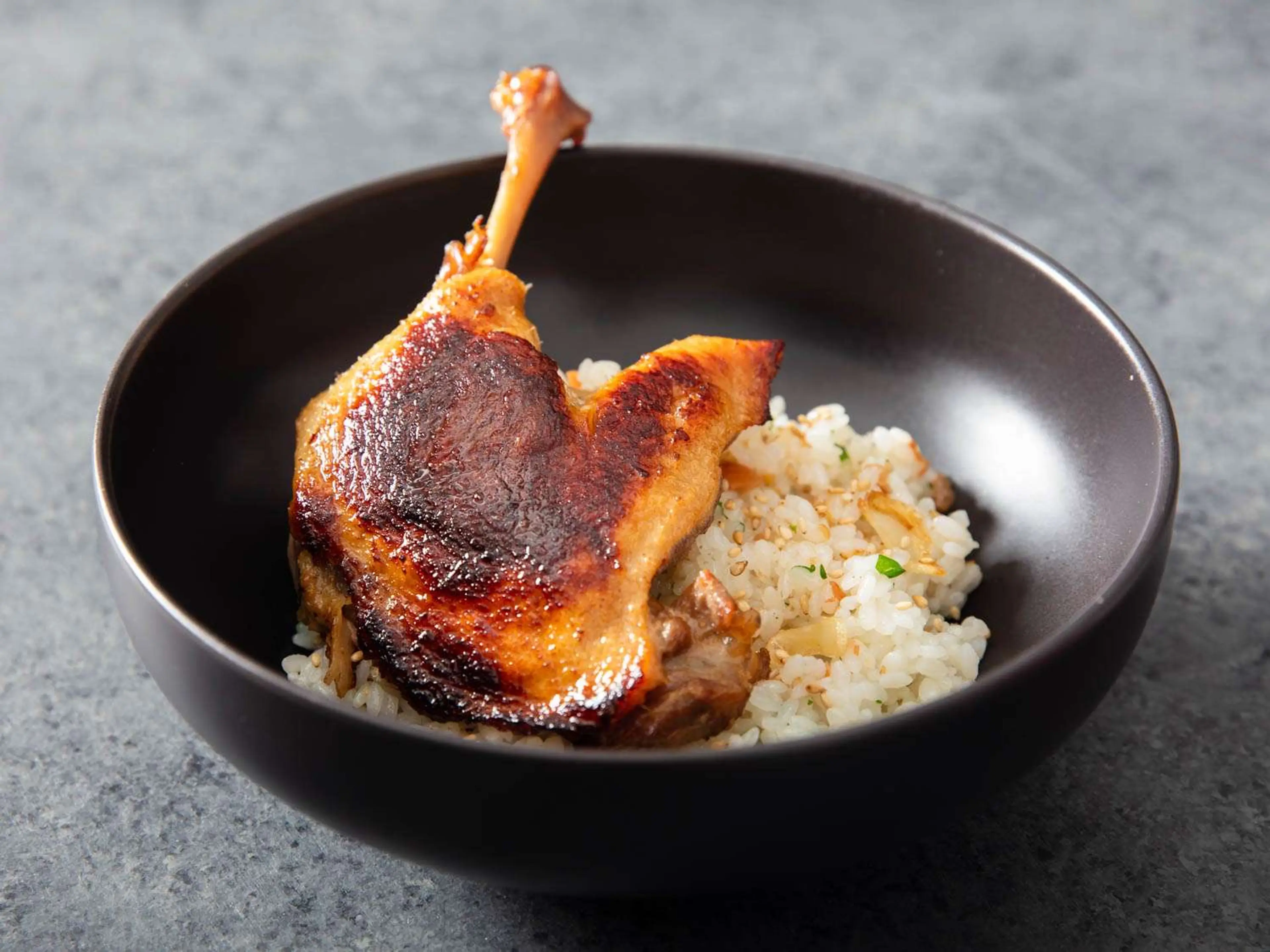 Crispy Koji Duck Confit + Garlic Duck-Fat Rice & Umebos