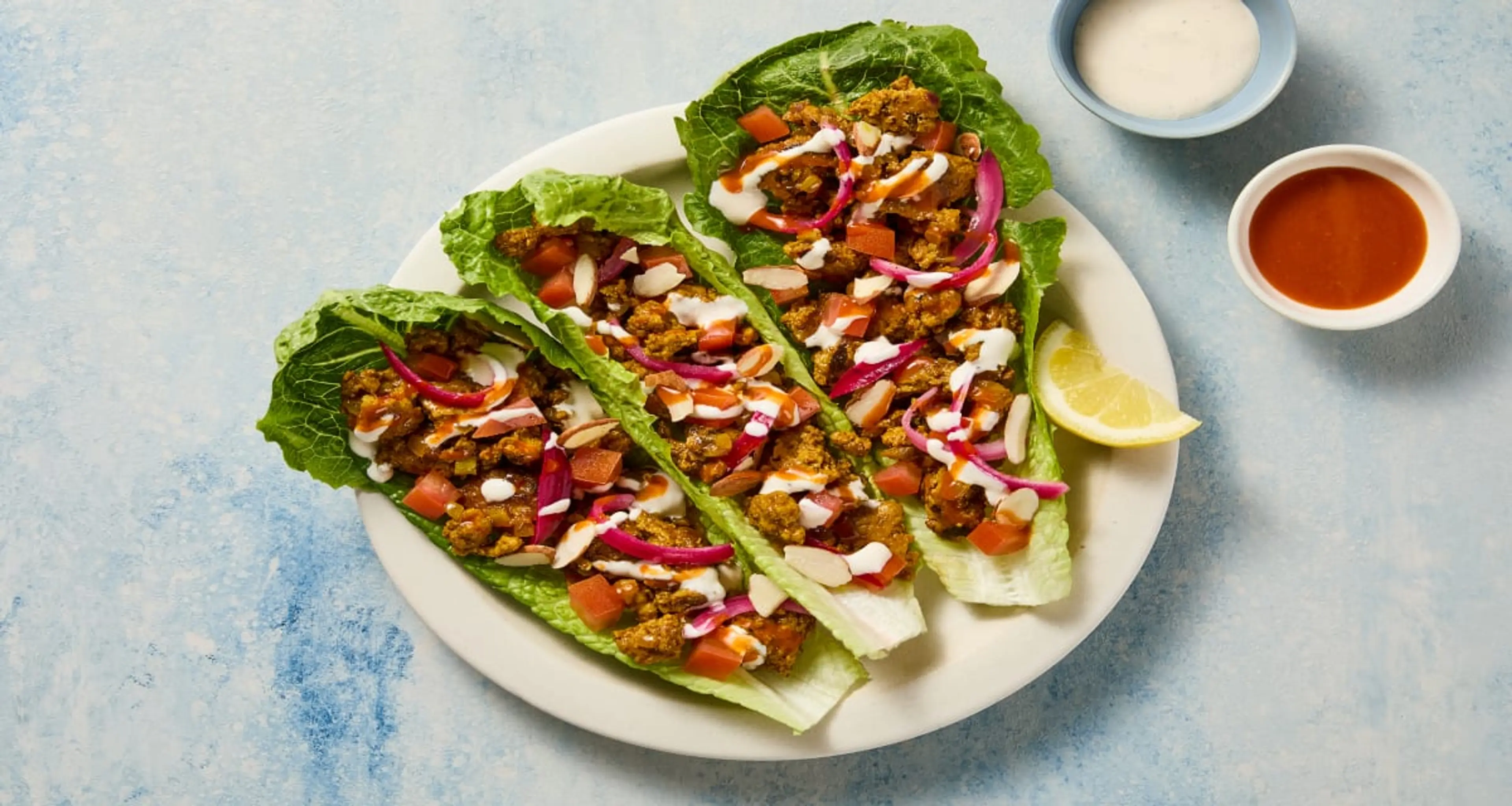 Shawarma-Spiced Chicken Lettuce Wraps with Tomato, Garlicky