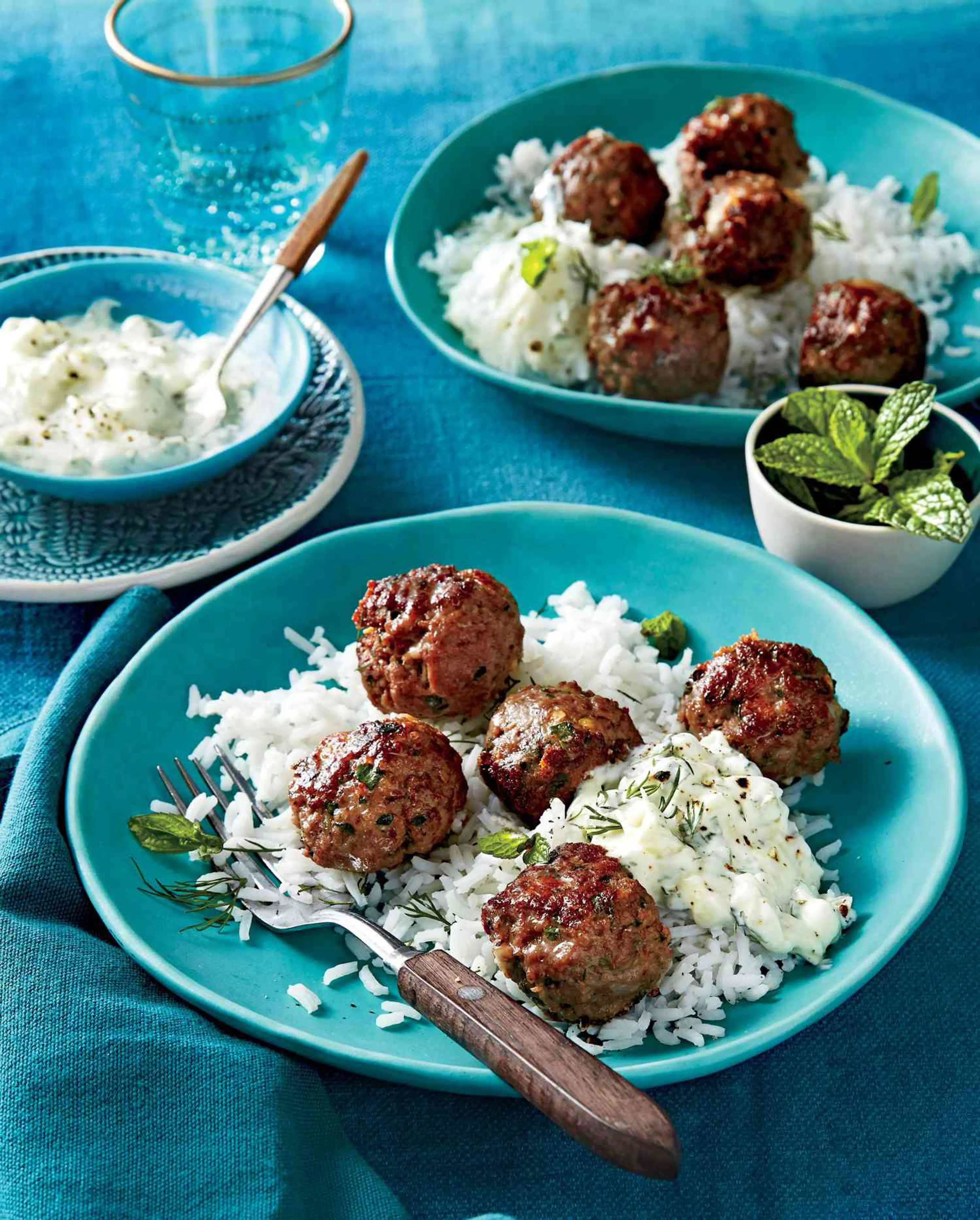 Greek Meatballs with Cucumber-Yogurt Sauce and Rice Recipe