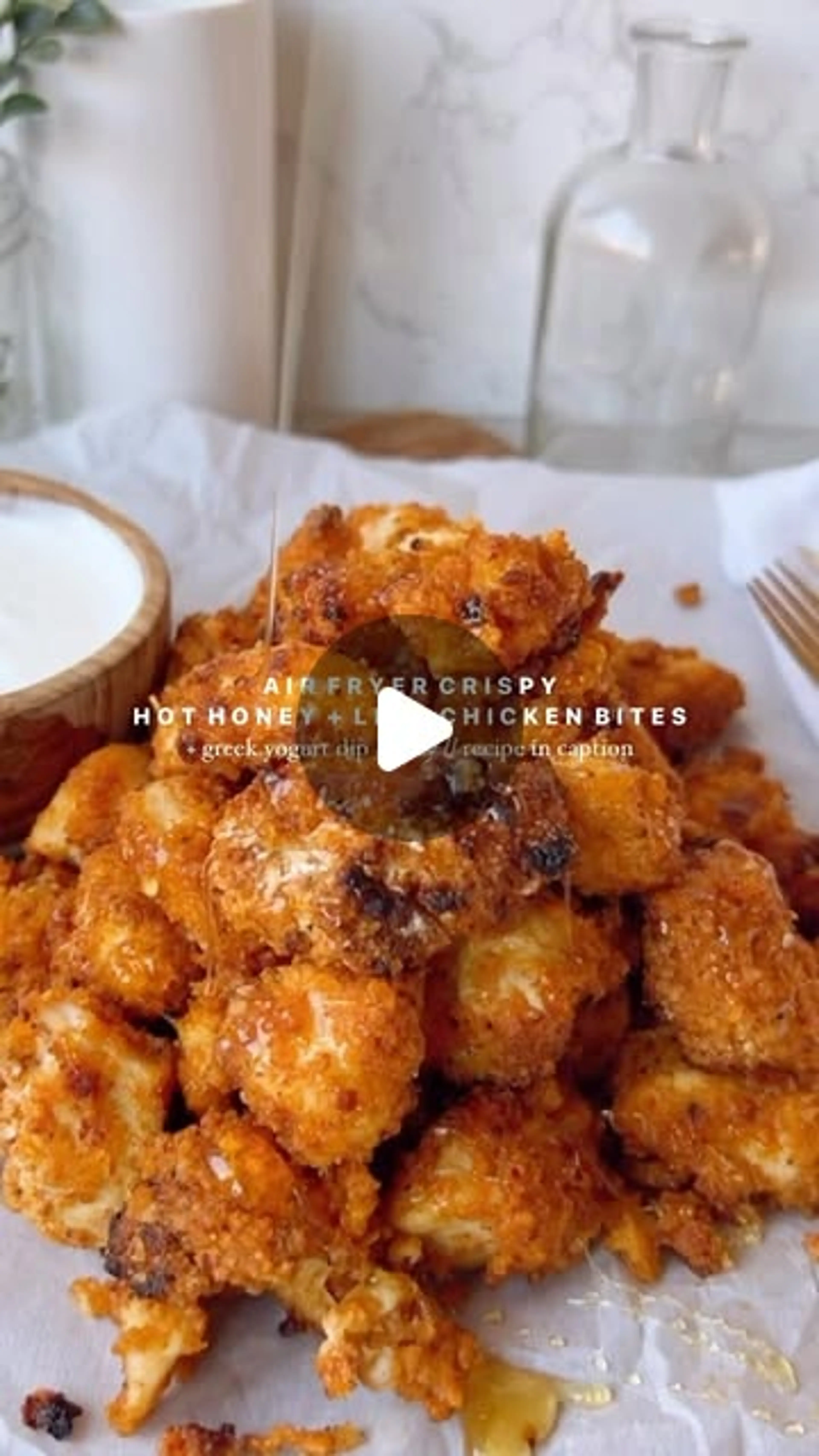 Air Fryer Hot Honey + Lime Crispy Chicken Bites