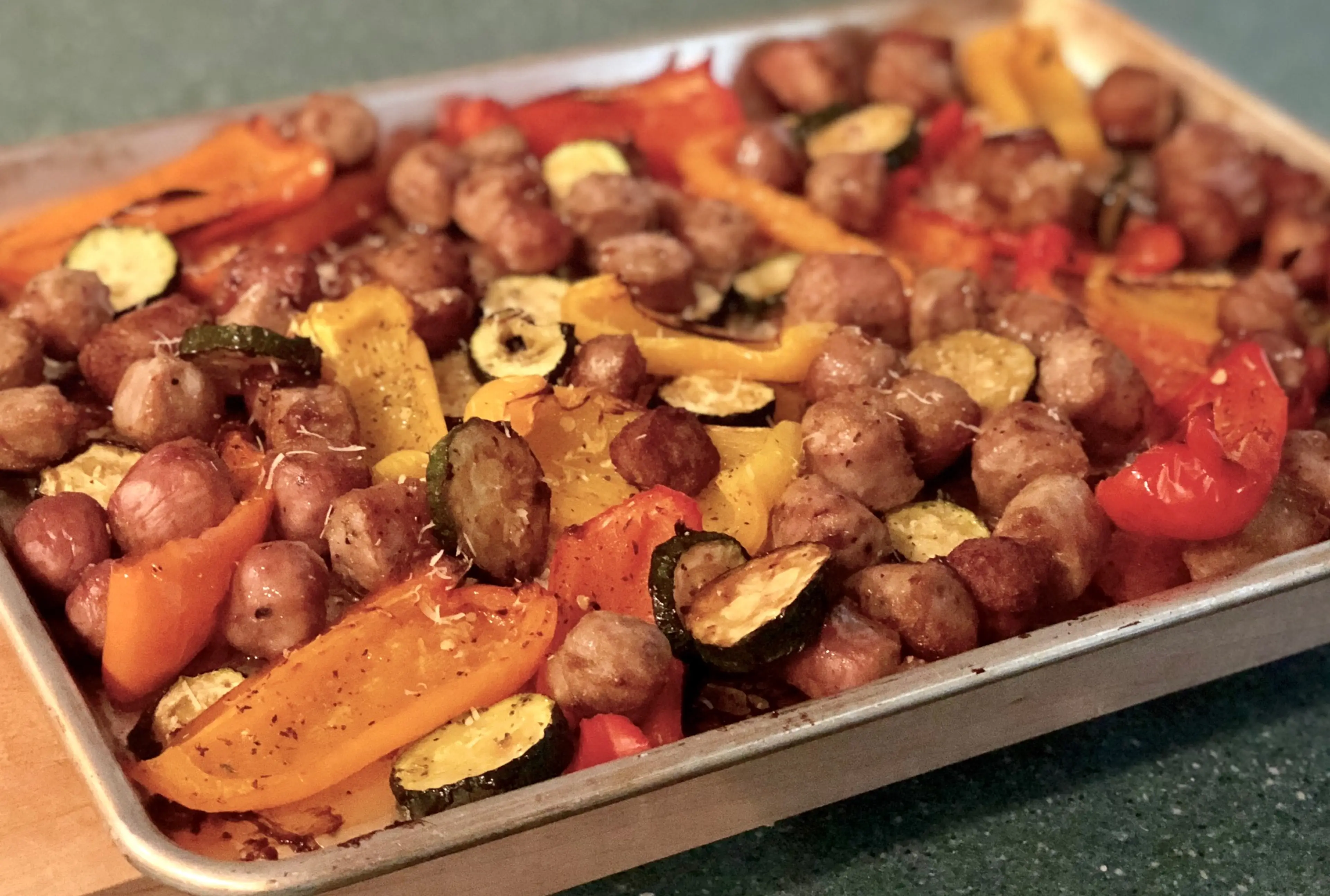 Sheet Pan Italian Sausage, Pepper and Zucchini Bake