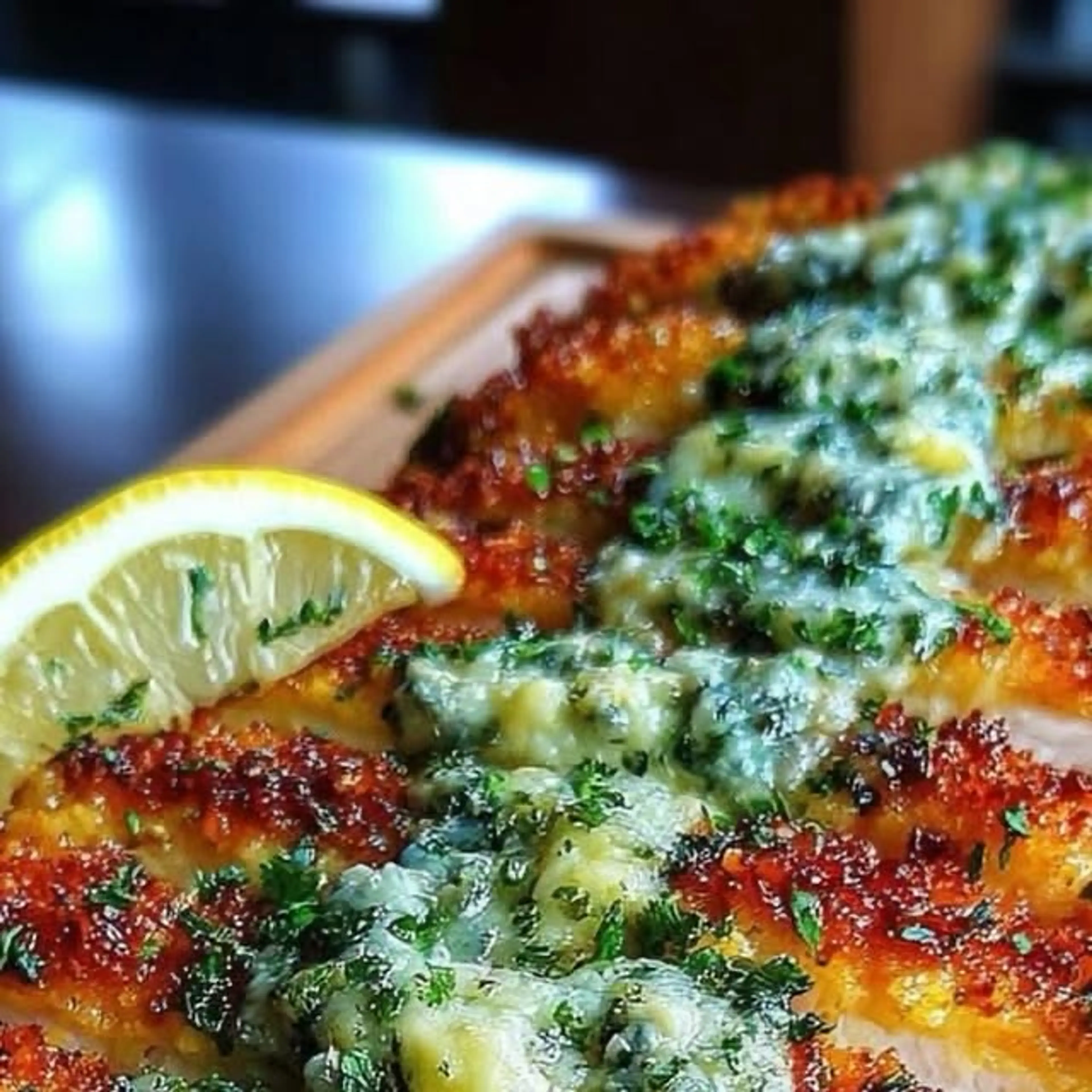 Crispy Baked Hot Honey Lemon Feta Chicken Cutlets with Herb