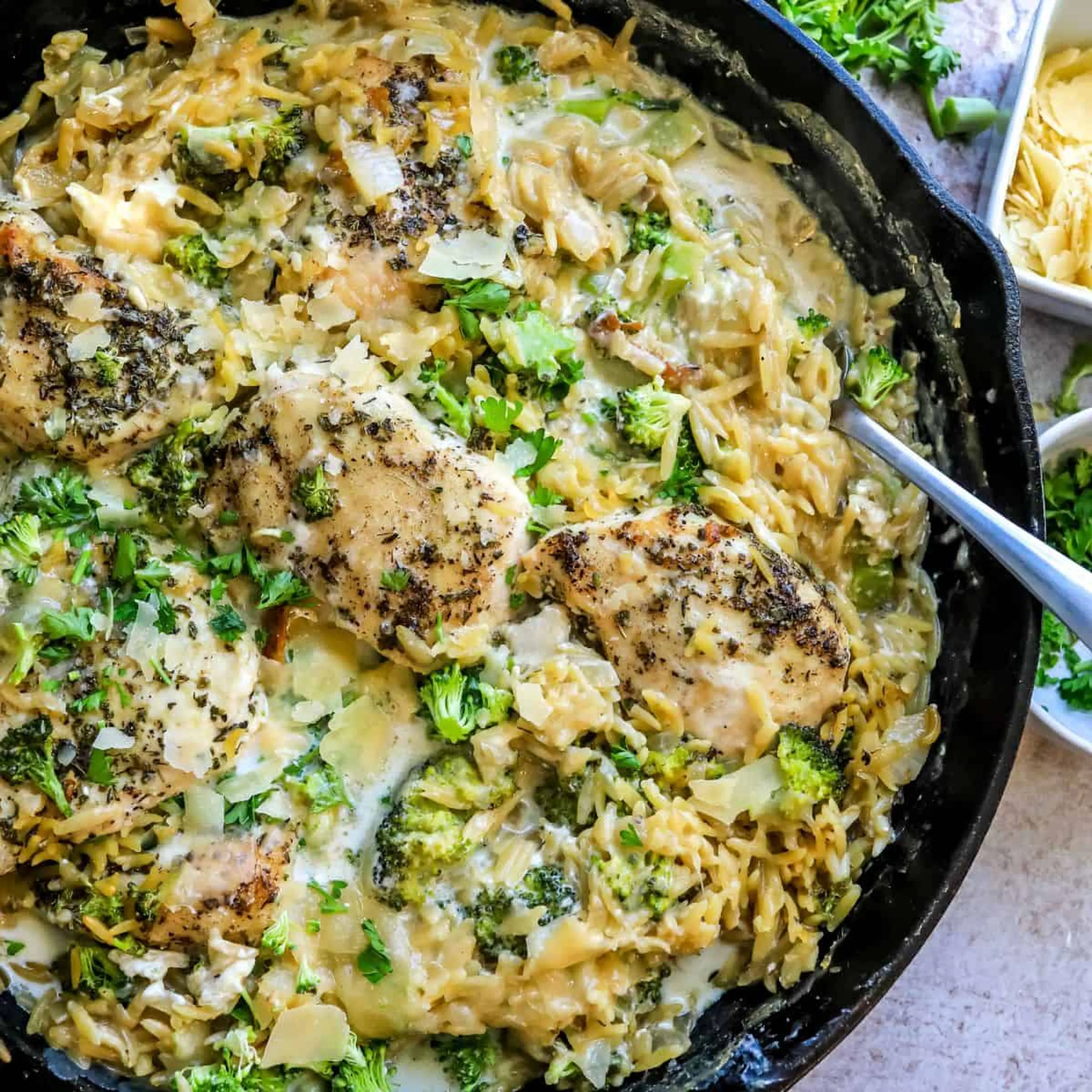 Baked Chicken Alfredo Orzo