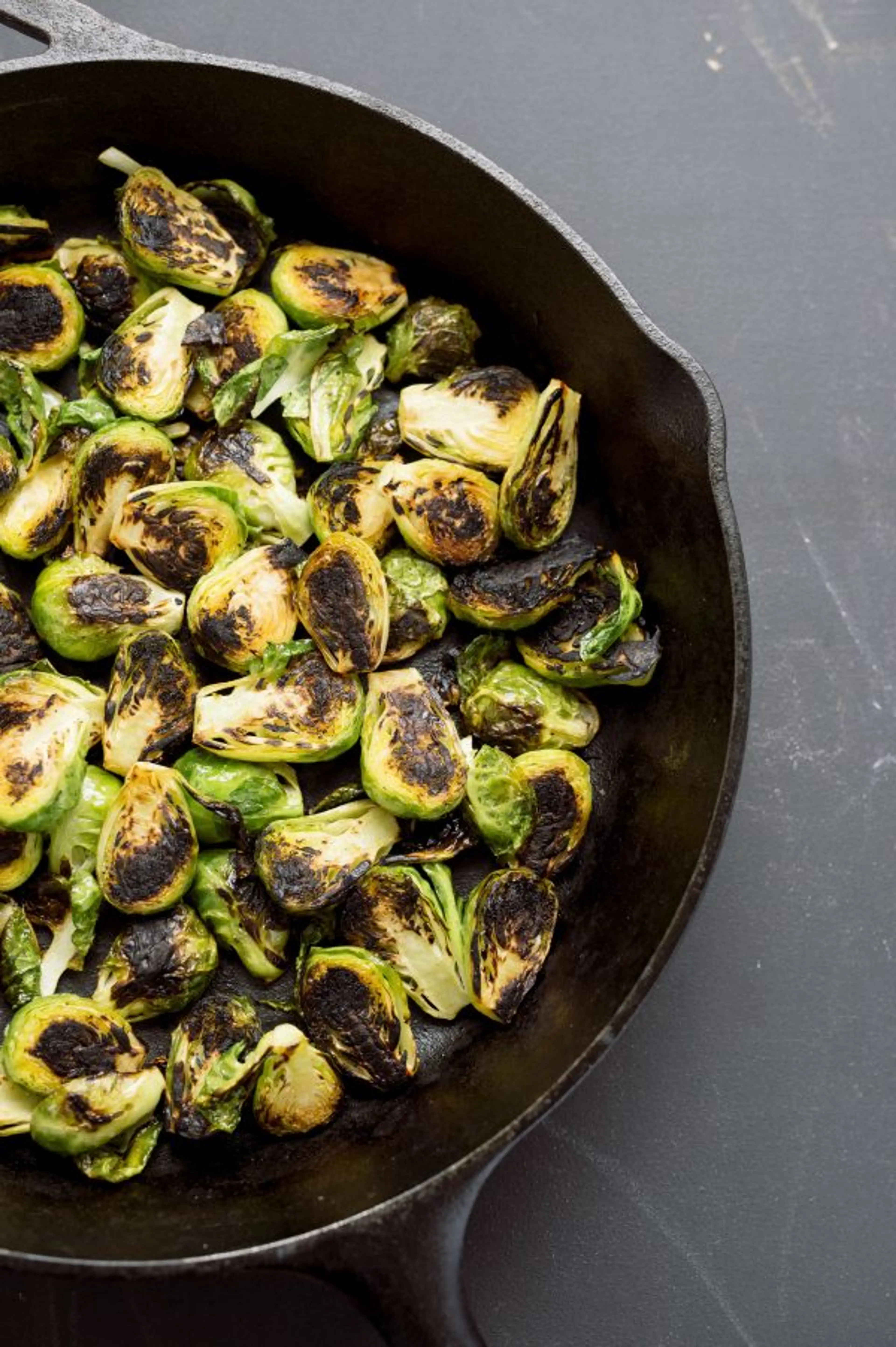 Skillet-Charred Brussels Sprouts with Garlic, Anchovy, and C