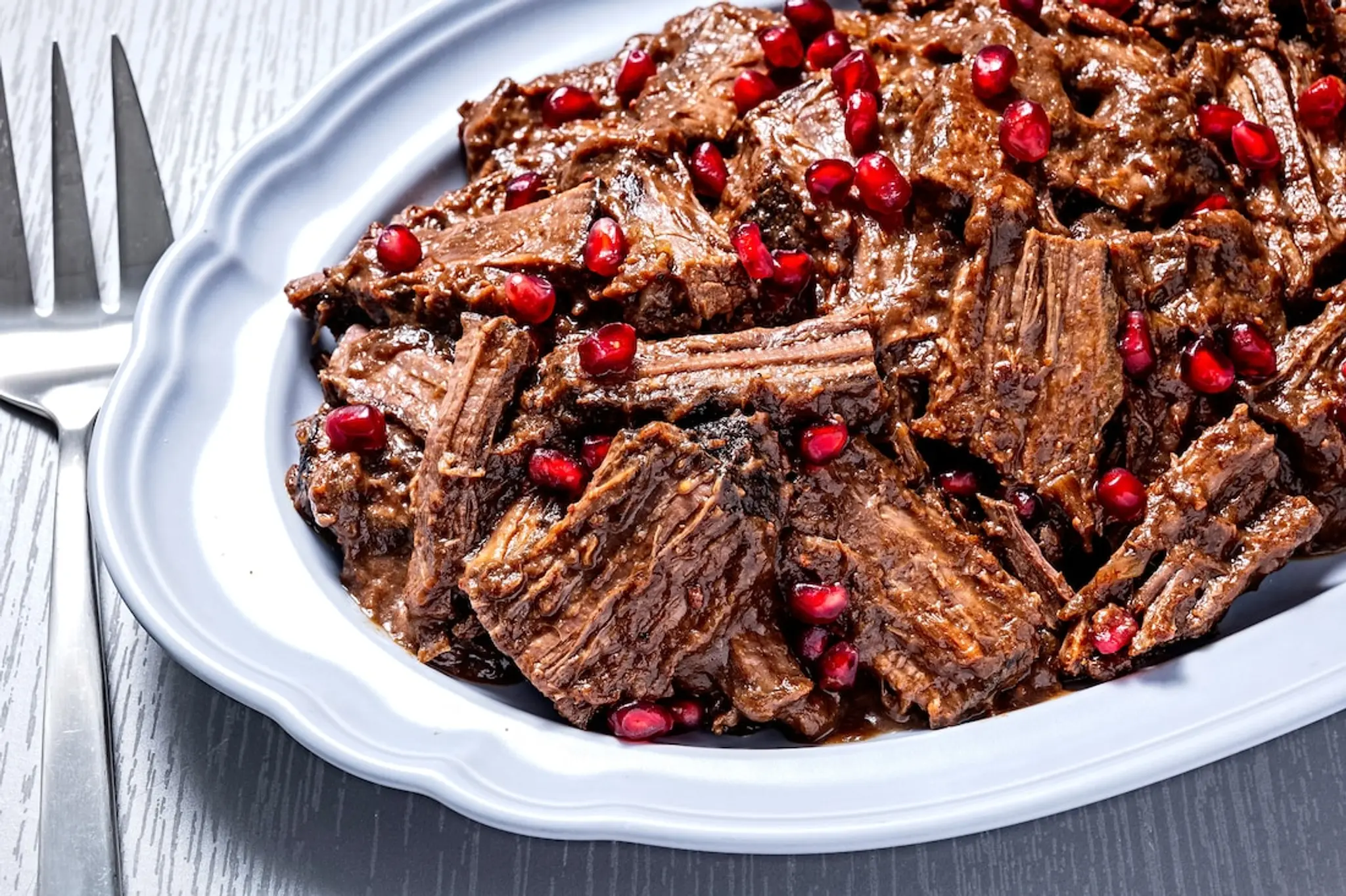 Brisket With Leeks and Pomegranate Molasses