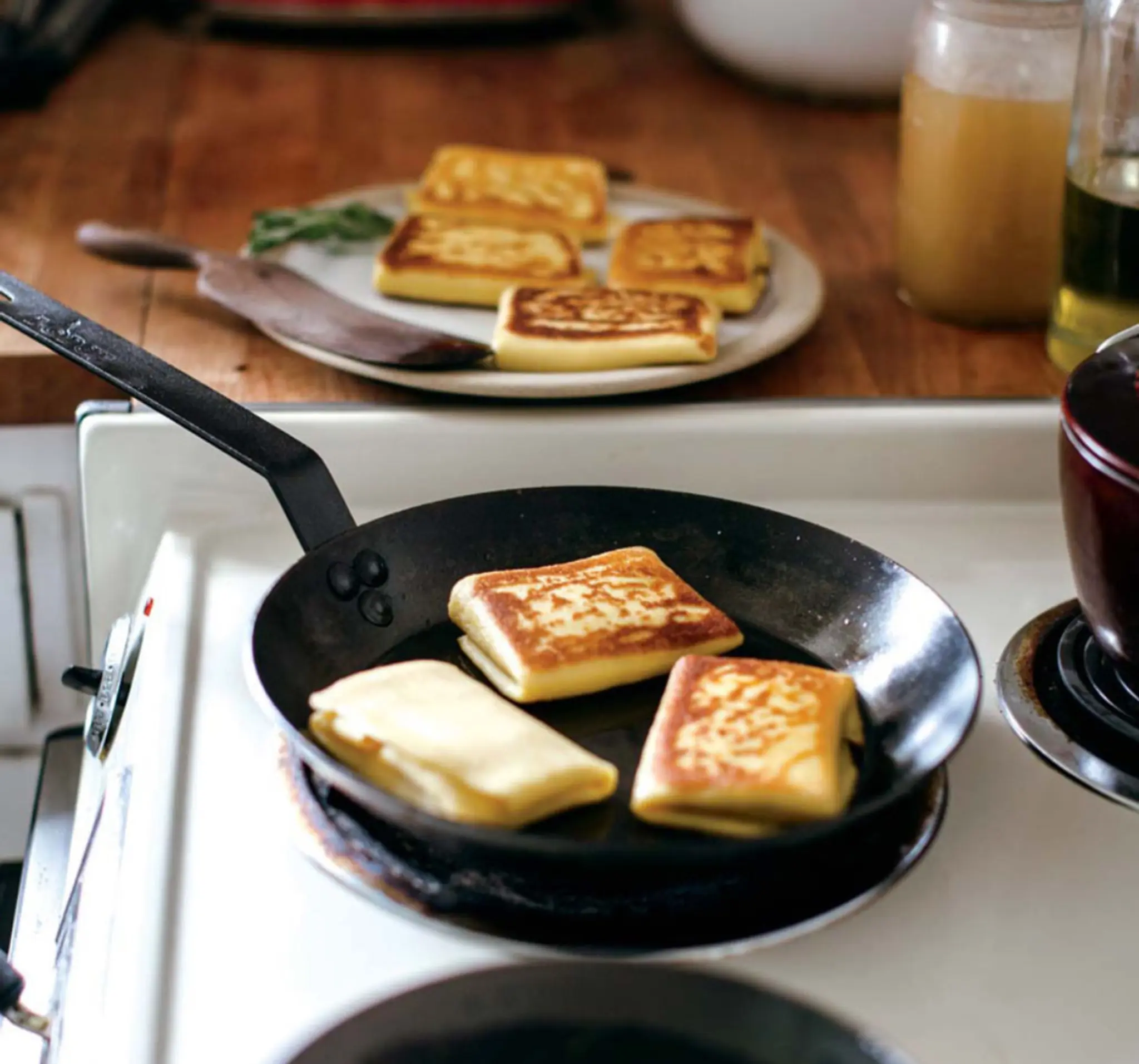 Honey Ricotta Blintzes with Caramelized Onions