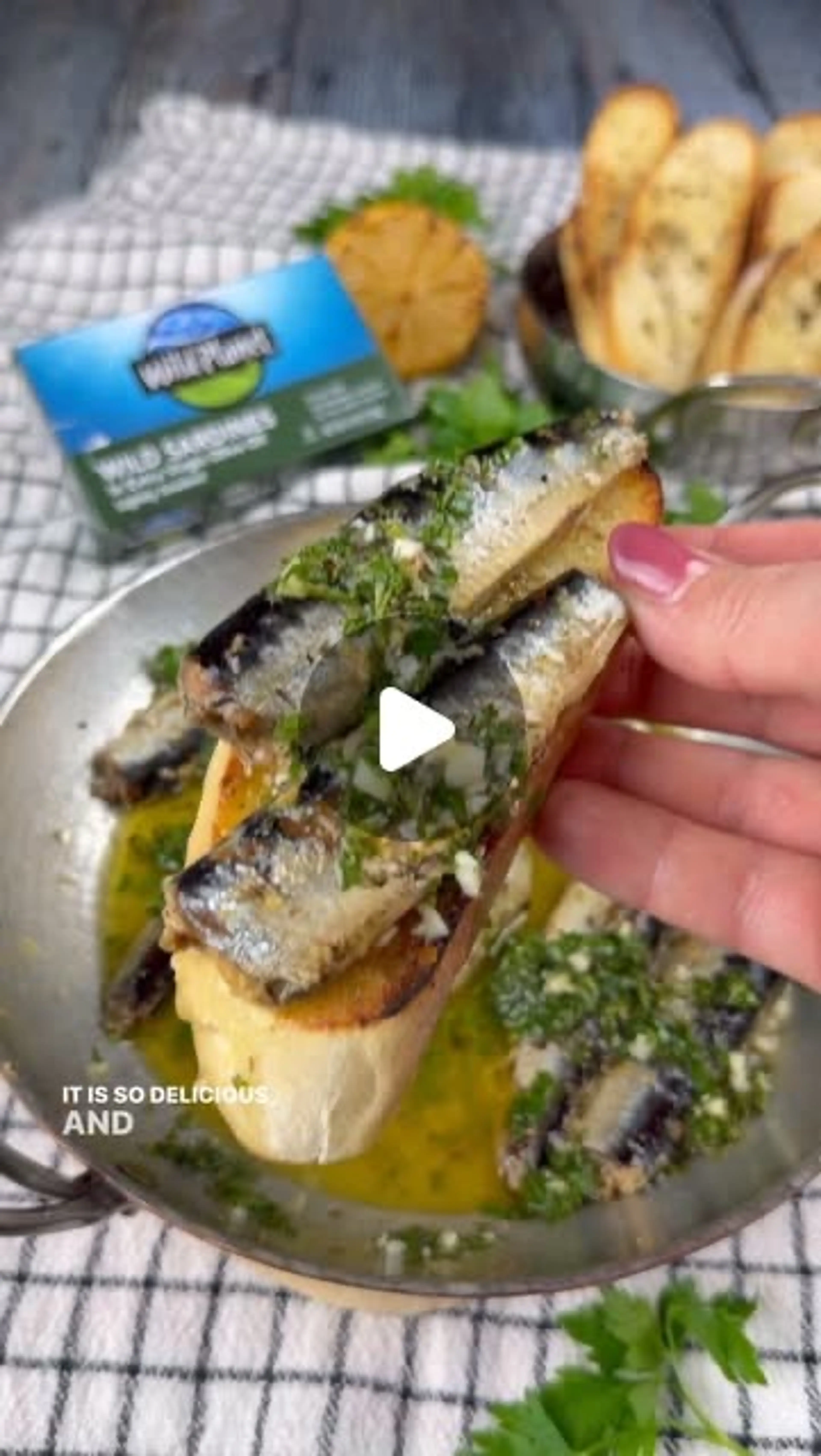 Baked Sardines with Gremolata and Garlic Rubbed Crostini