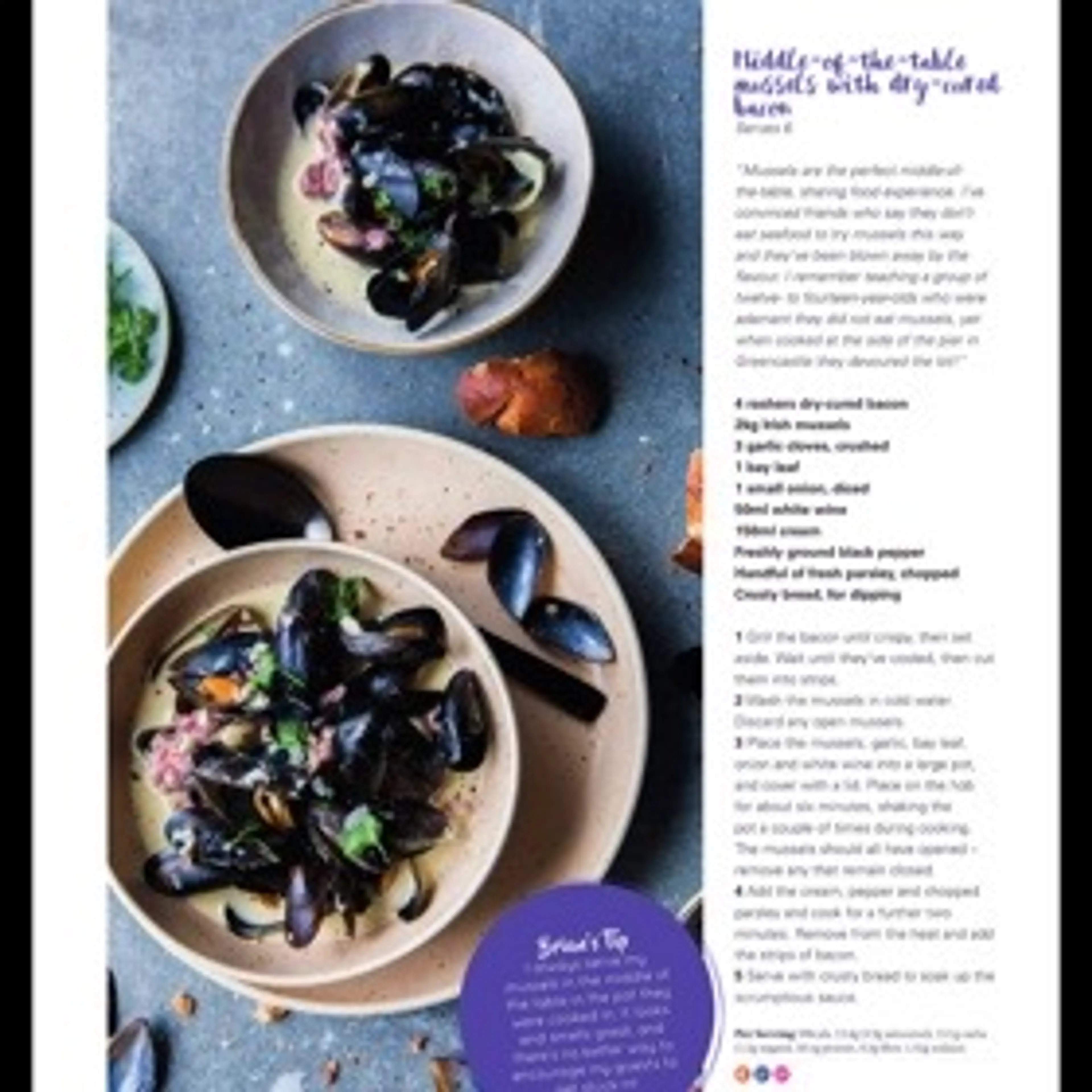 Middle of the table mussels with dry cured Bacon