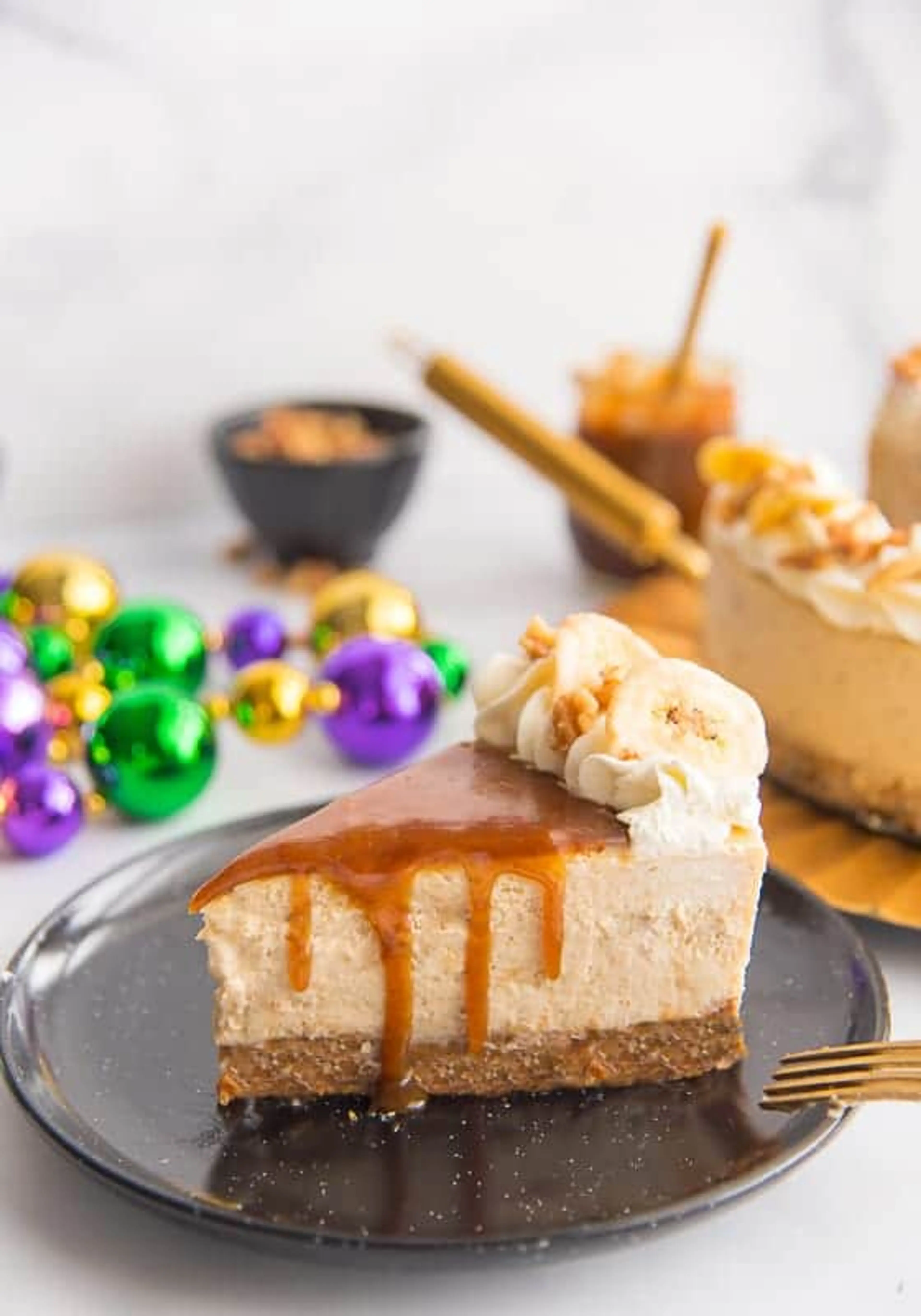 Bananas Foster Cheesecake with Oatmeal Cookie Crust