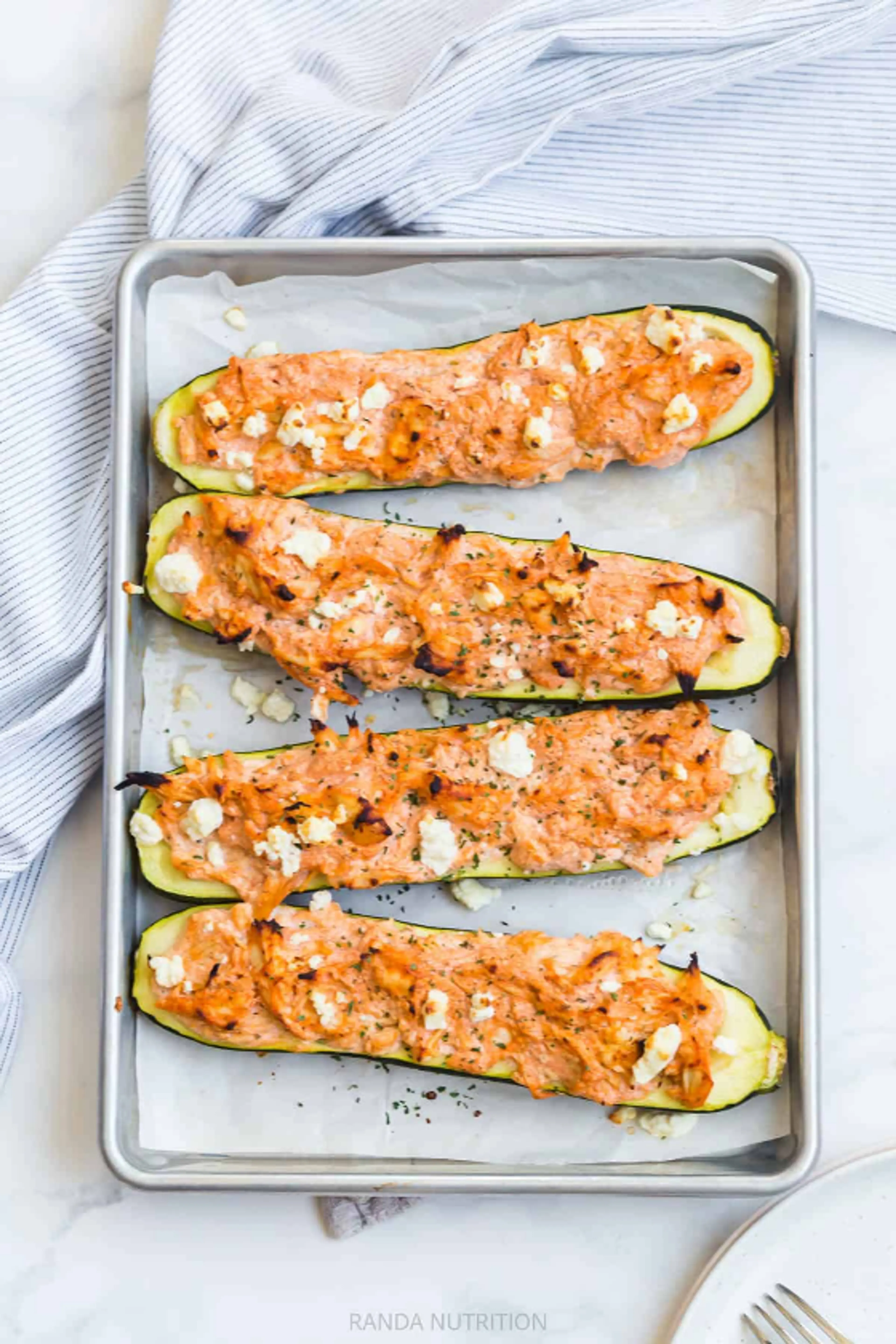 Buffalo Chicken Stuffed Zucchini Boats