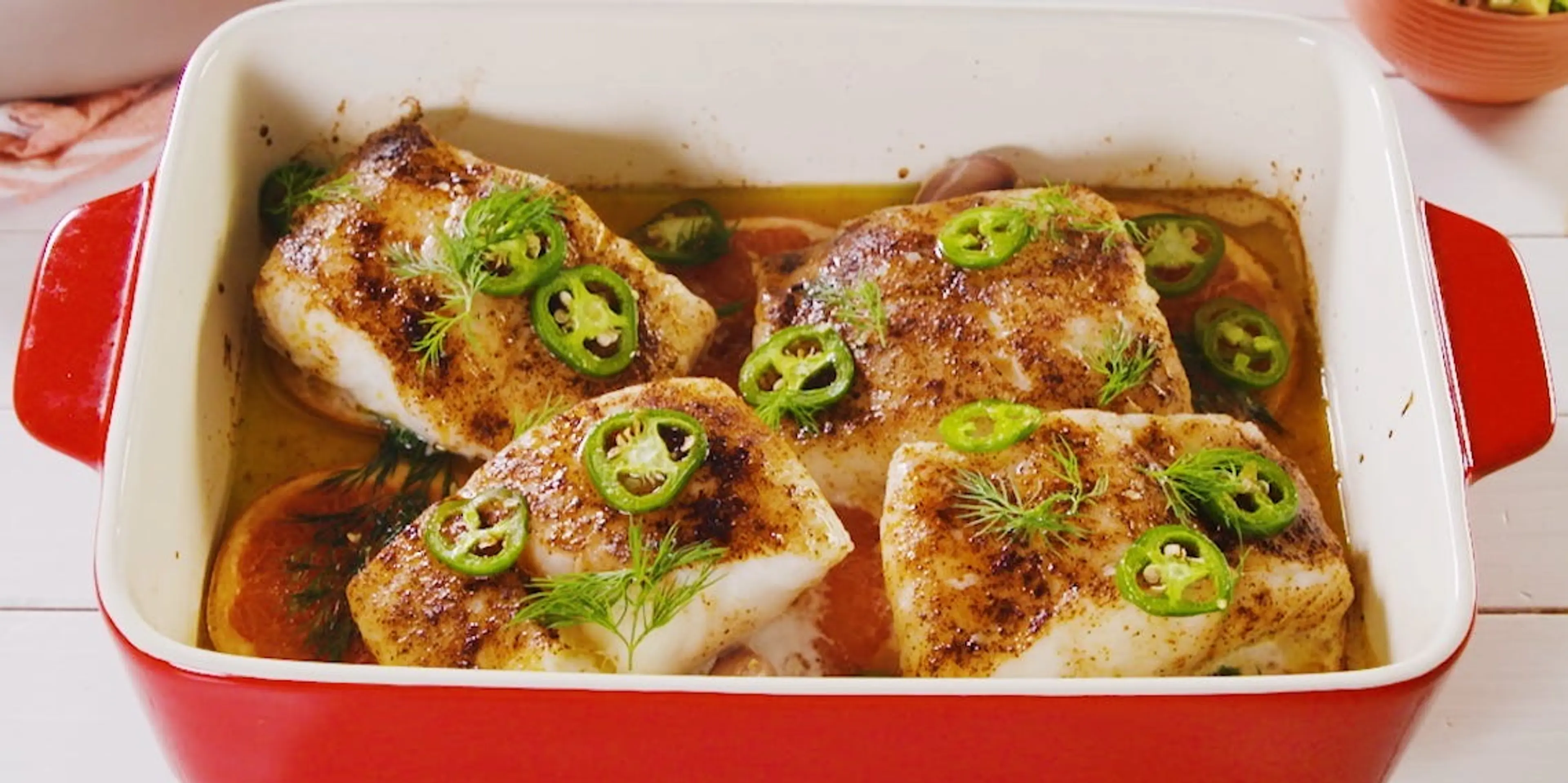 California Star Ruby Grapefruit Jalapeño Baked Cod