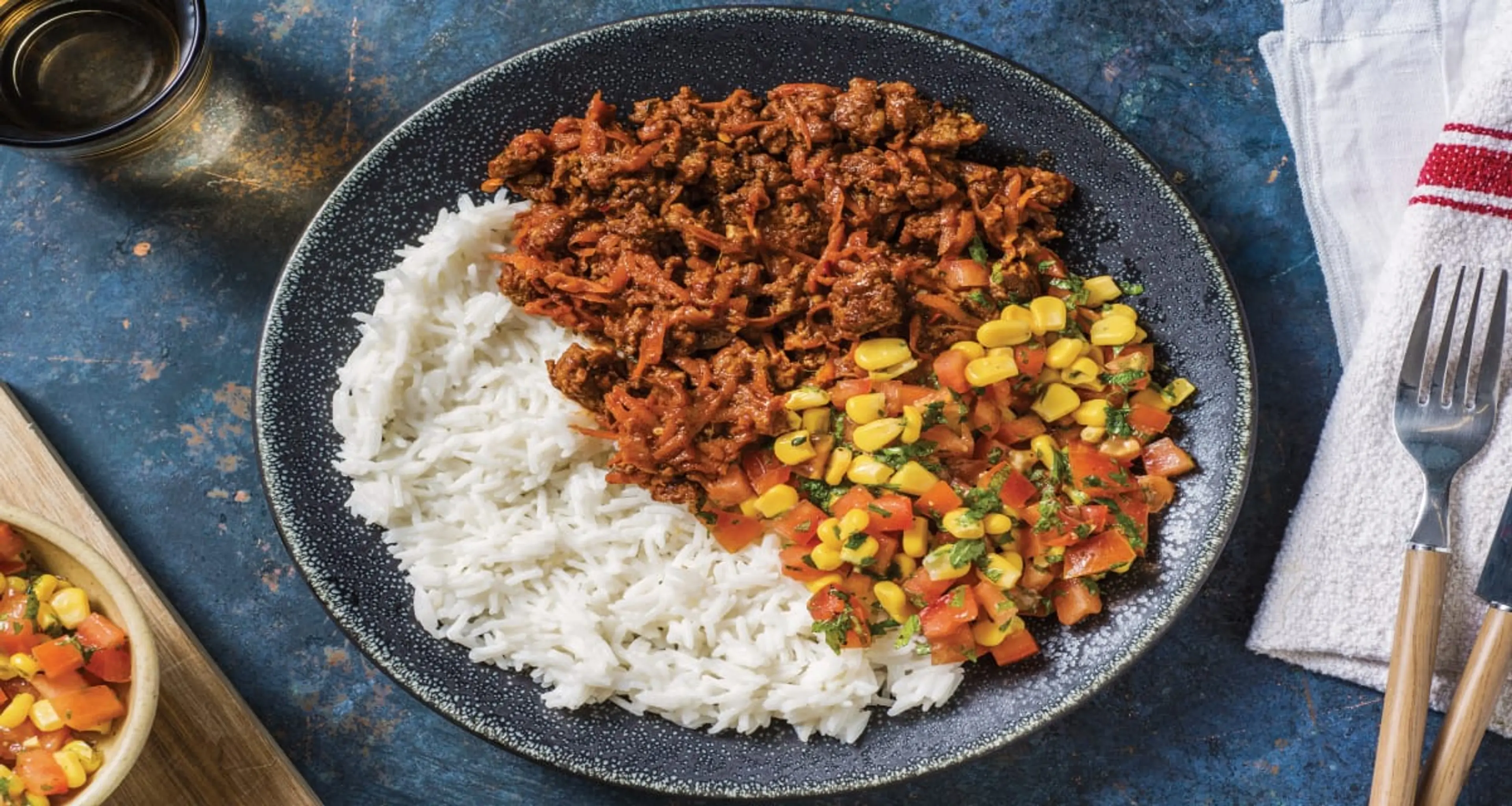 Caribbean Beef Chilli with Coconut Rice & Tomato-Mint Salsa