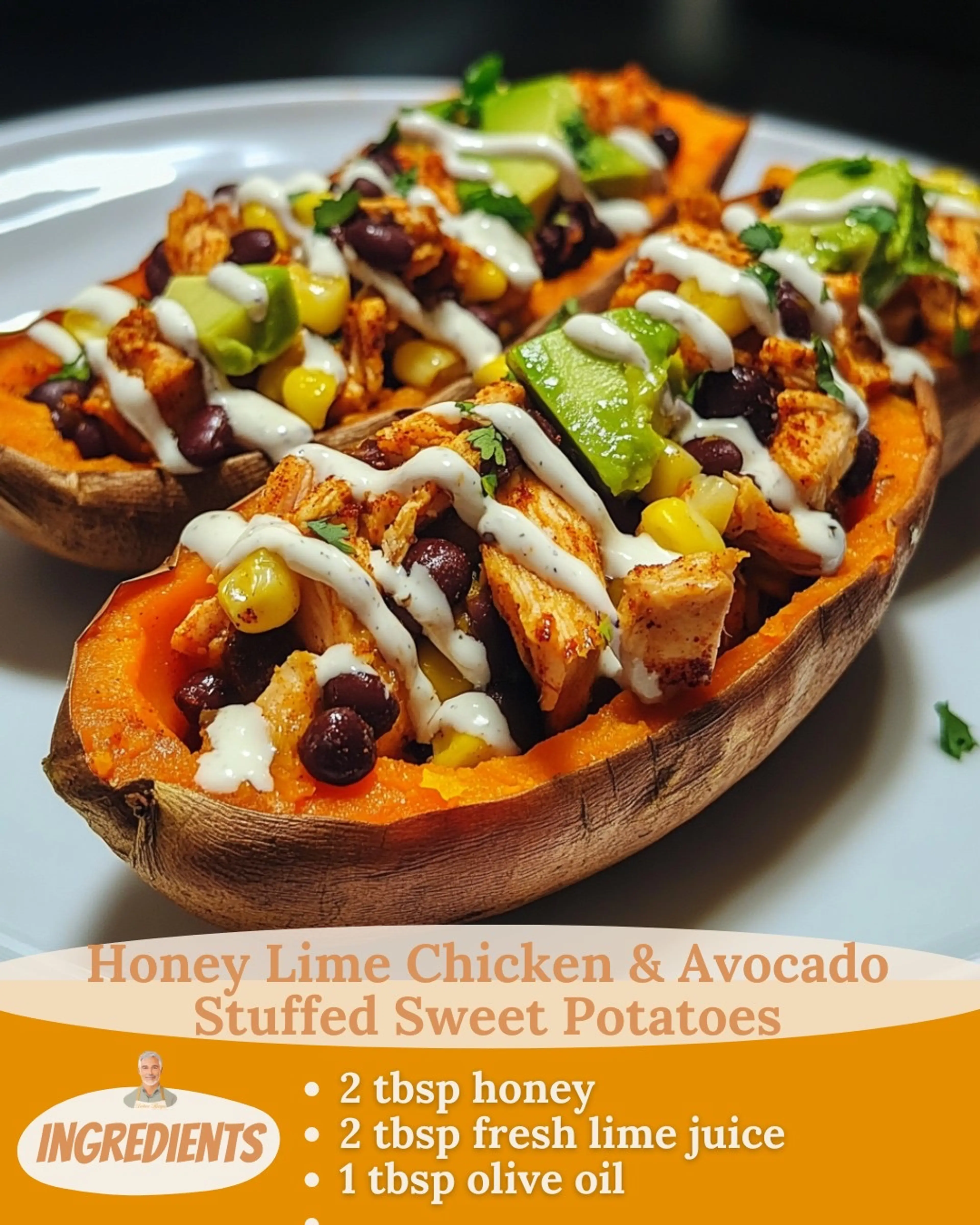 Honey Lime Chicken & Avocado Stuffed Sweet Potatoes