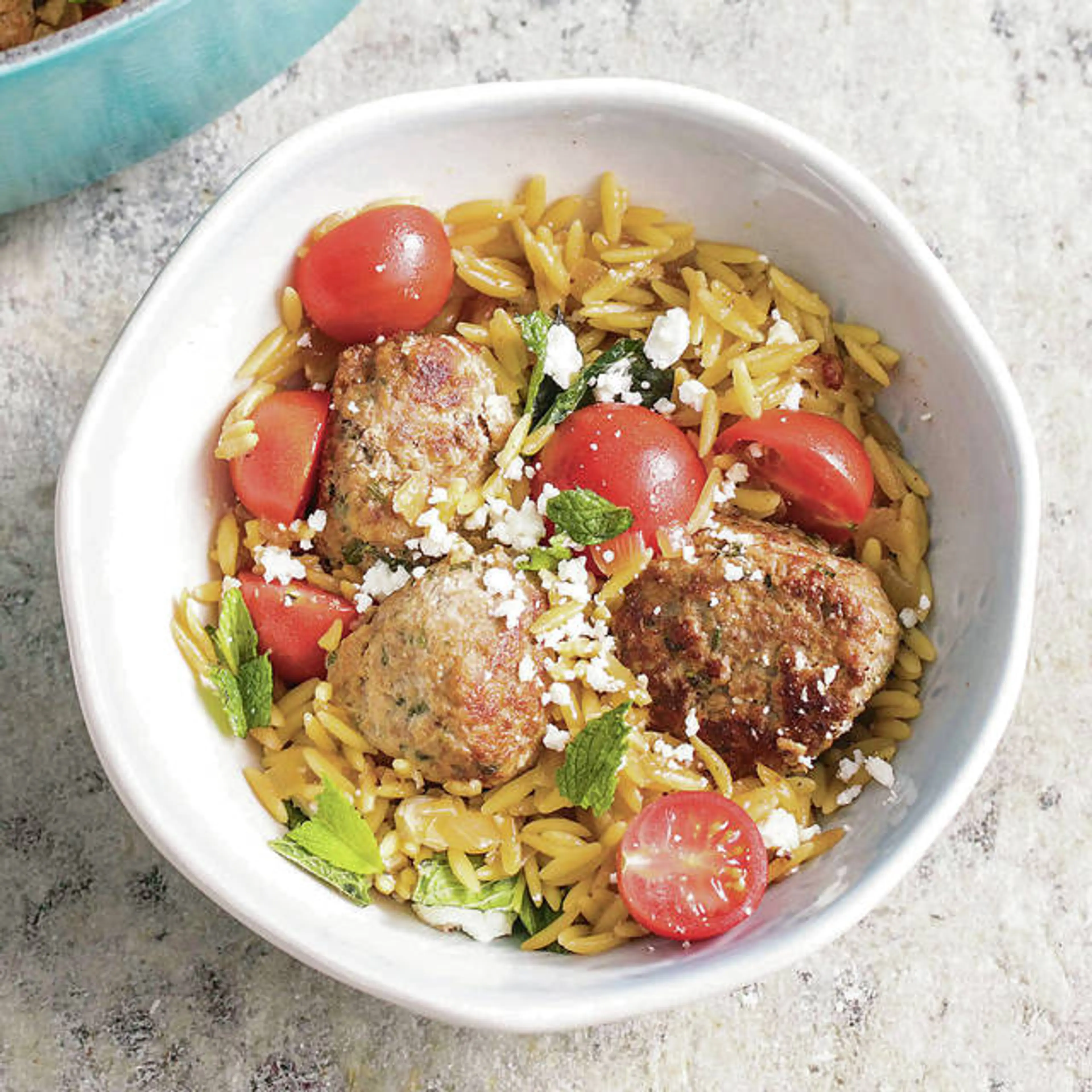 Lamb Meatballs with Orzo, Tomatoes, and Feta