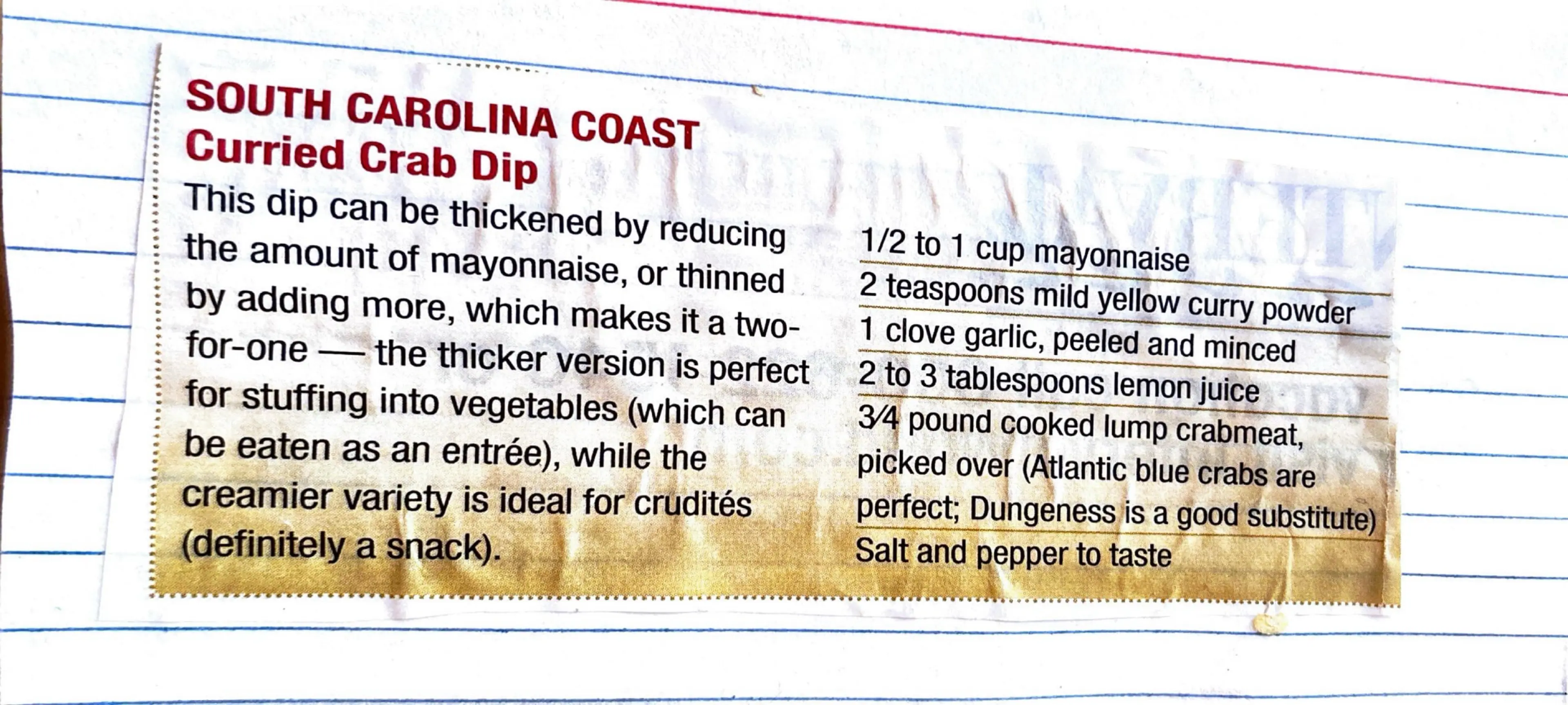South Carolina Coast Curried Crab Dip